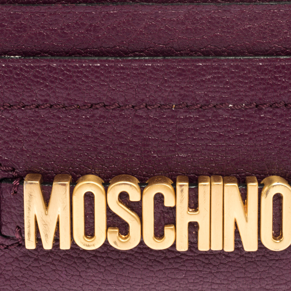 Moschino Purple Leather Logo Card Holder