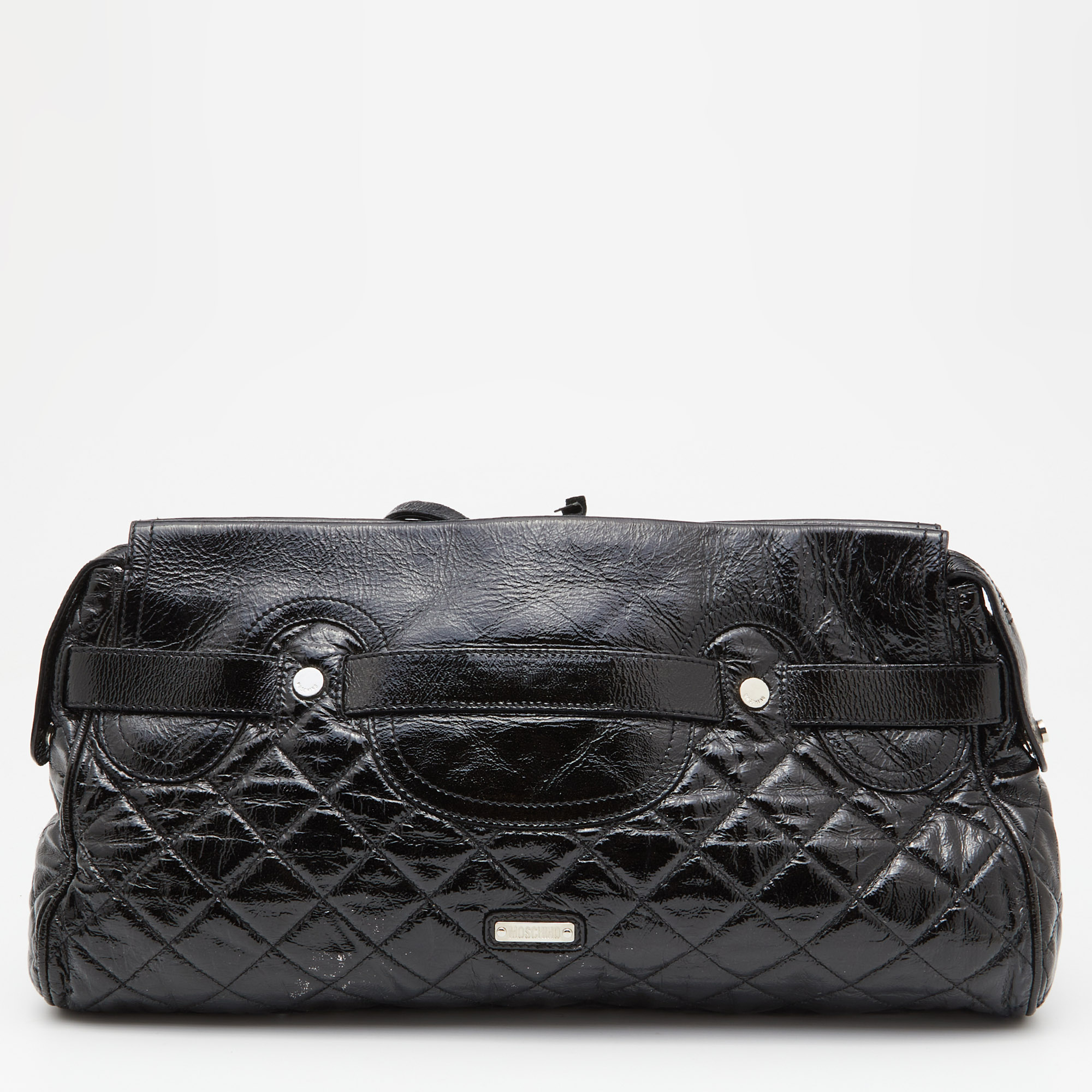 Moschino Black Quilted Patent Leather Oversize Clutch