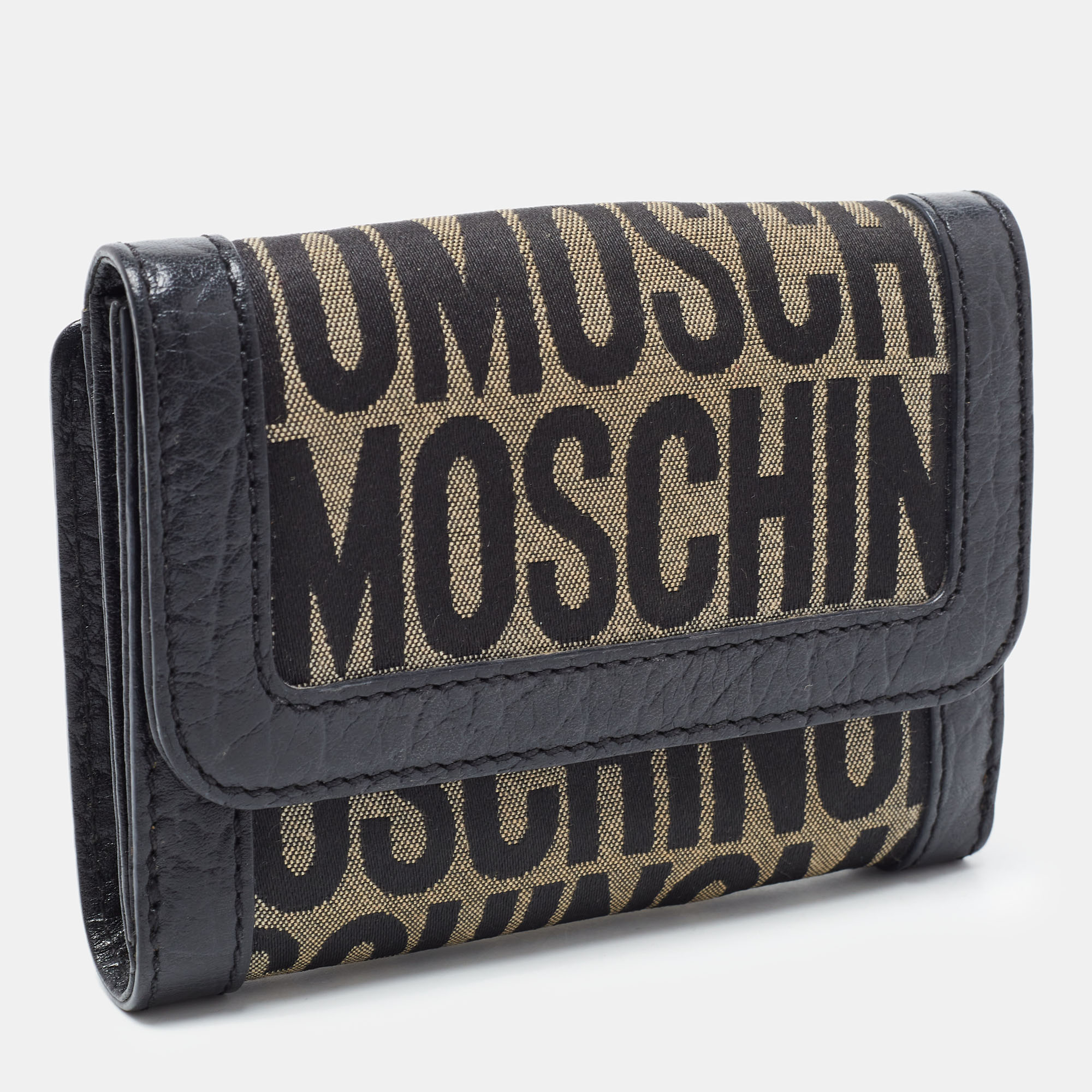 Moschino Black Monogram Canvas And Leather French Flap Wallet