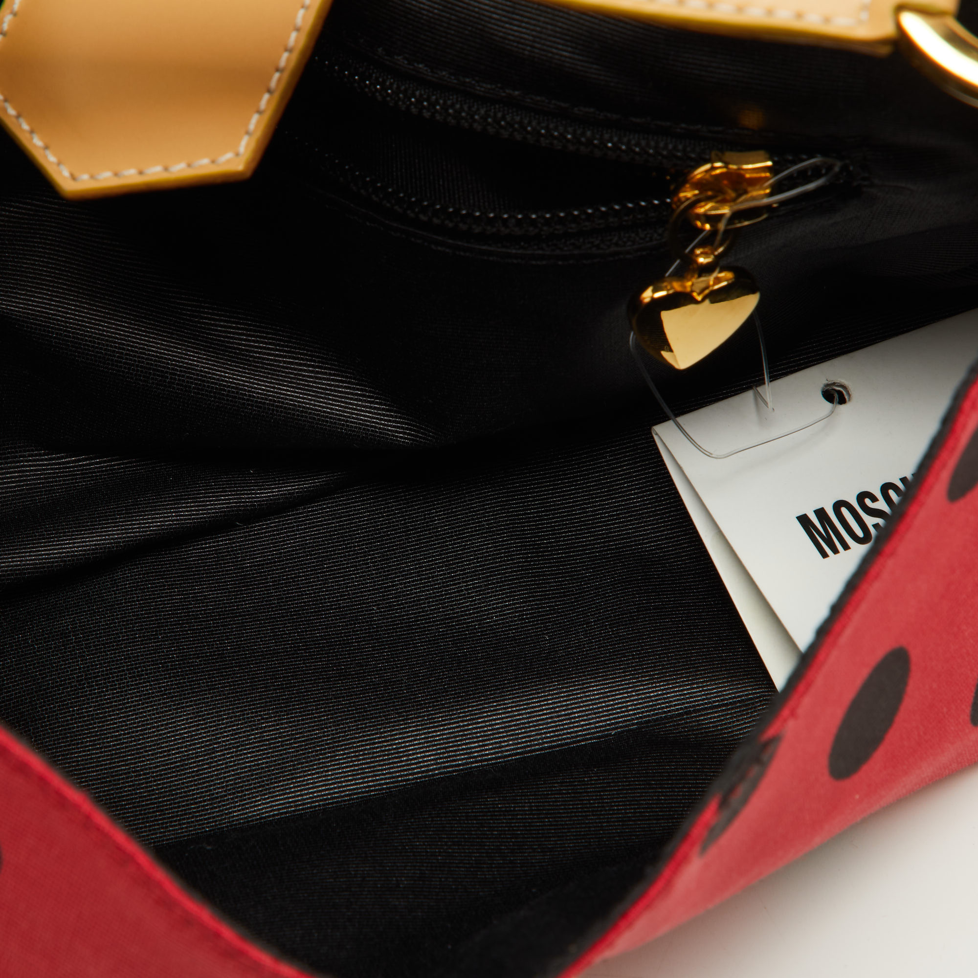 Moschino Red/Black Canvas And Leather Polka Baguette Bag