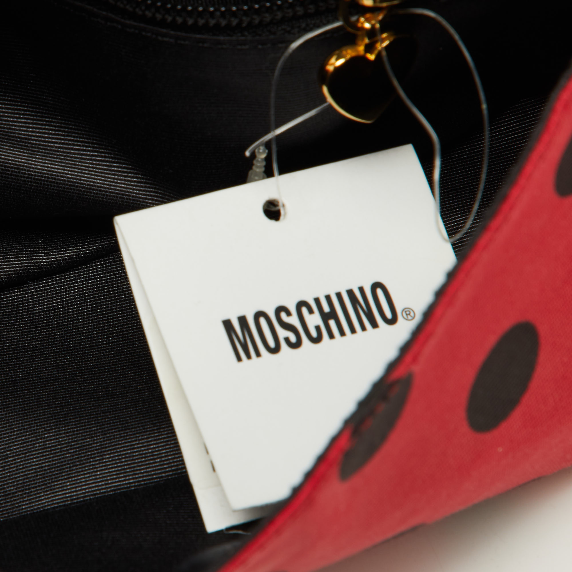 Moschino Red/Black Canvas And Leather Polka Baguette Bag