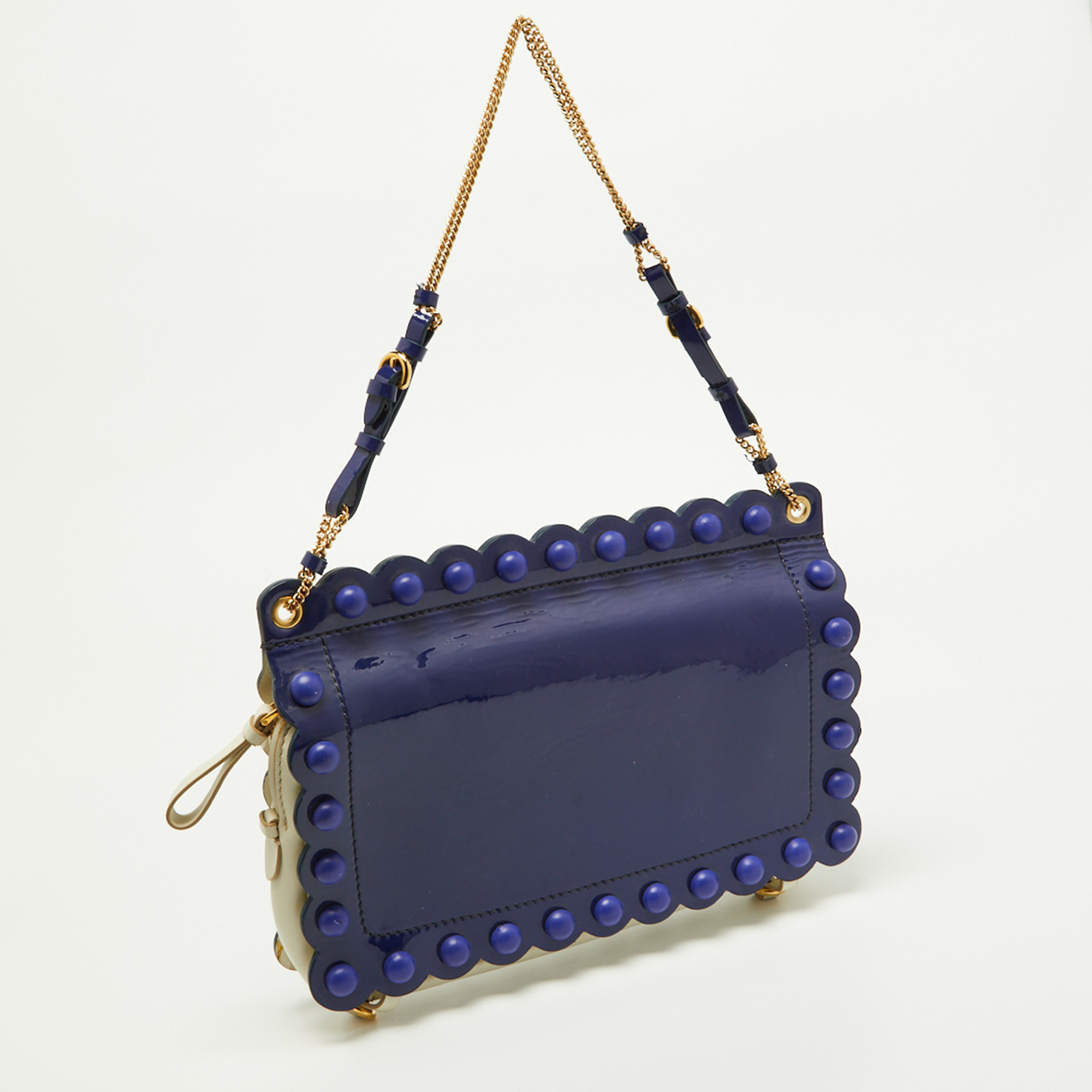 Moschino Purple/White Patent And Leather Studded Flap Shoulder Bag