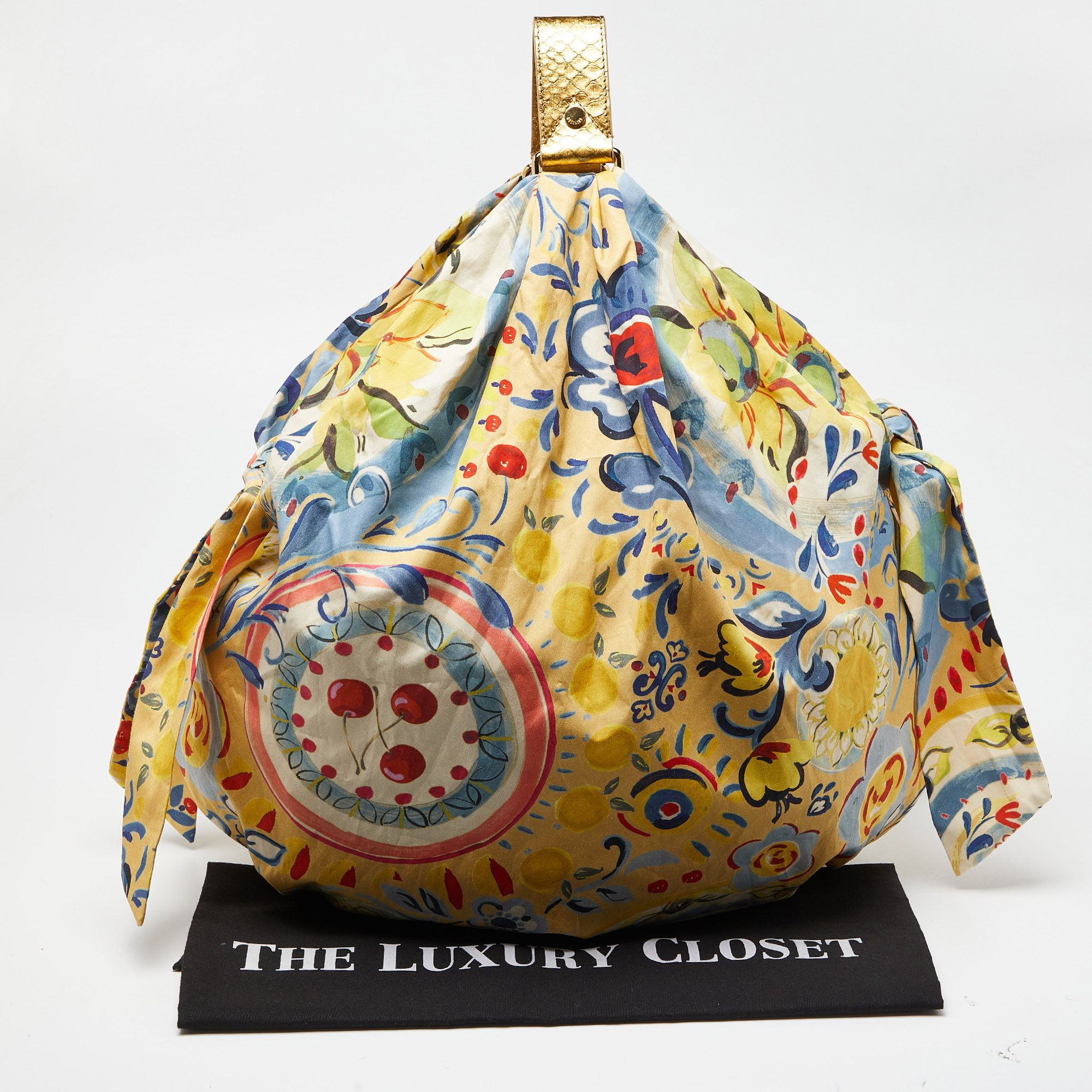 Moschino Multicolor Floral Print Fabric And Watersnake Leather Hobo