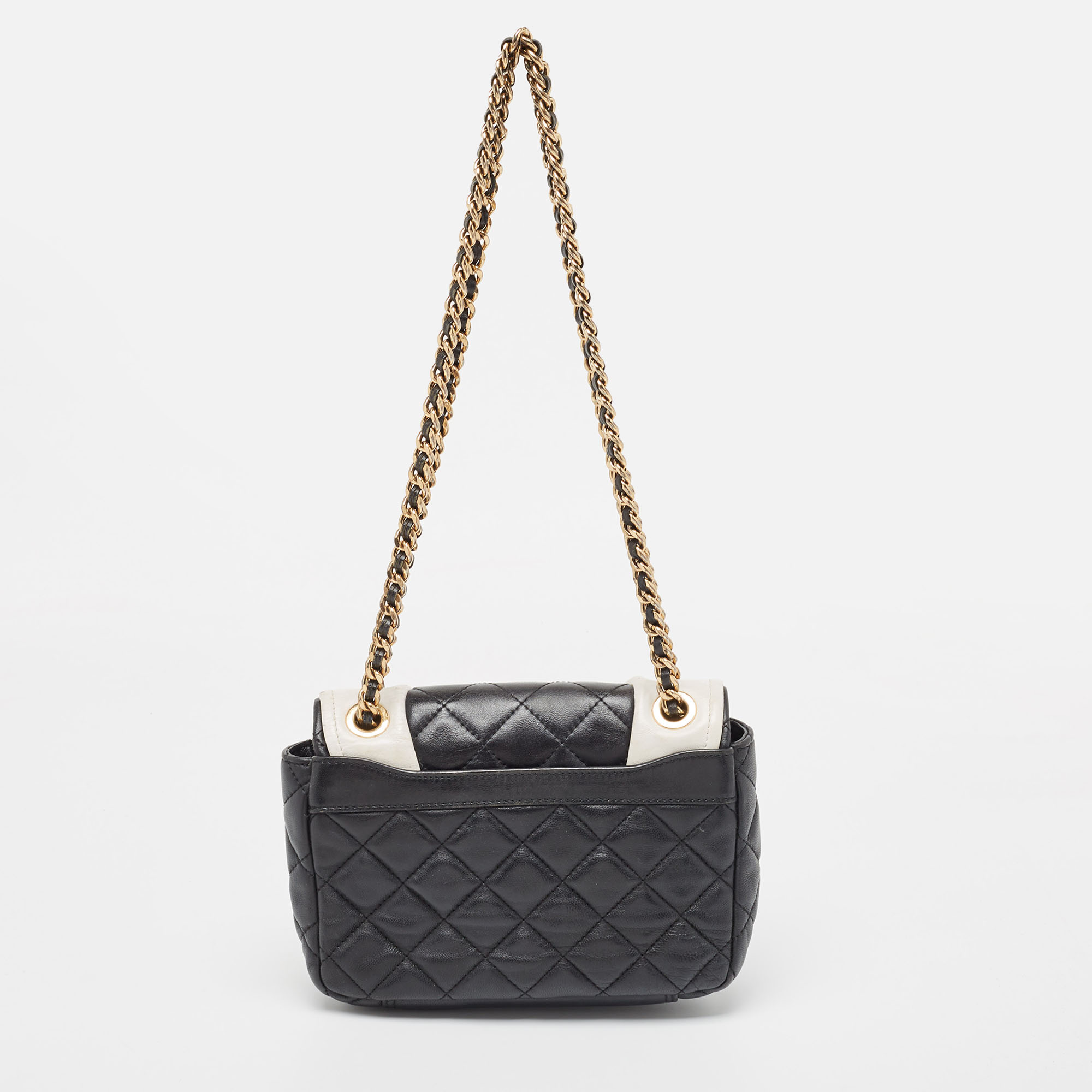 Moschino Black/White Quilted Leather Jacket Shoulder Bag