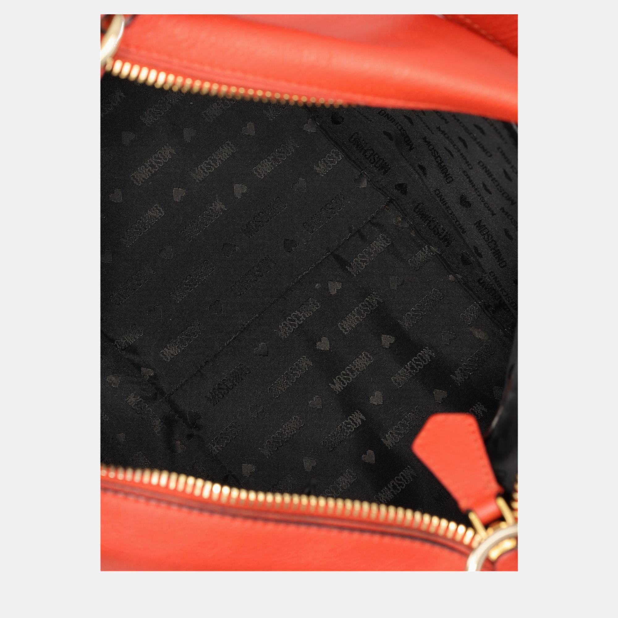 Moschino  Women's Leather Hobo Bag - Orange - One Size