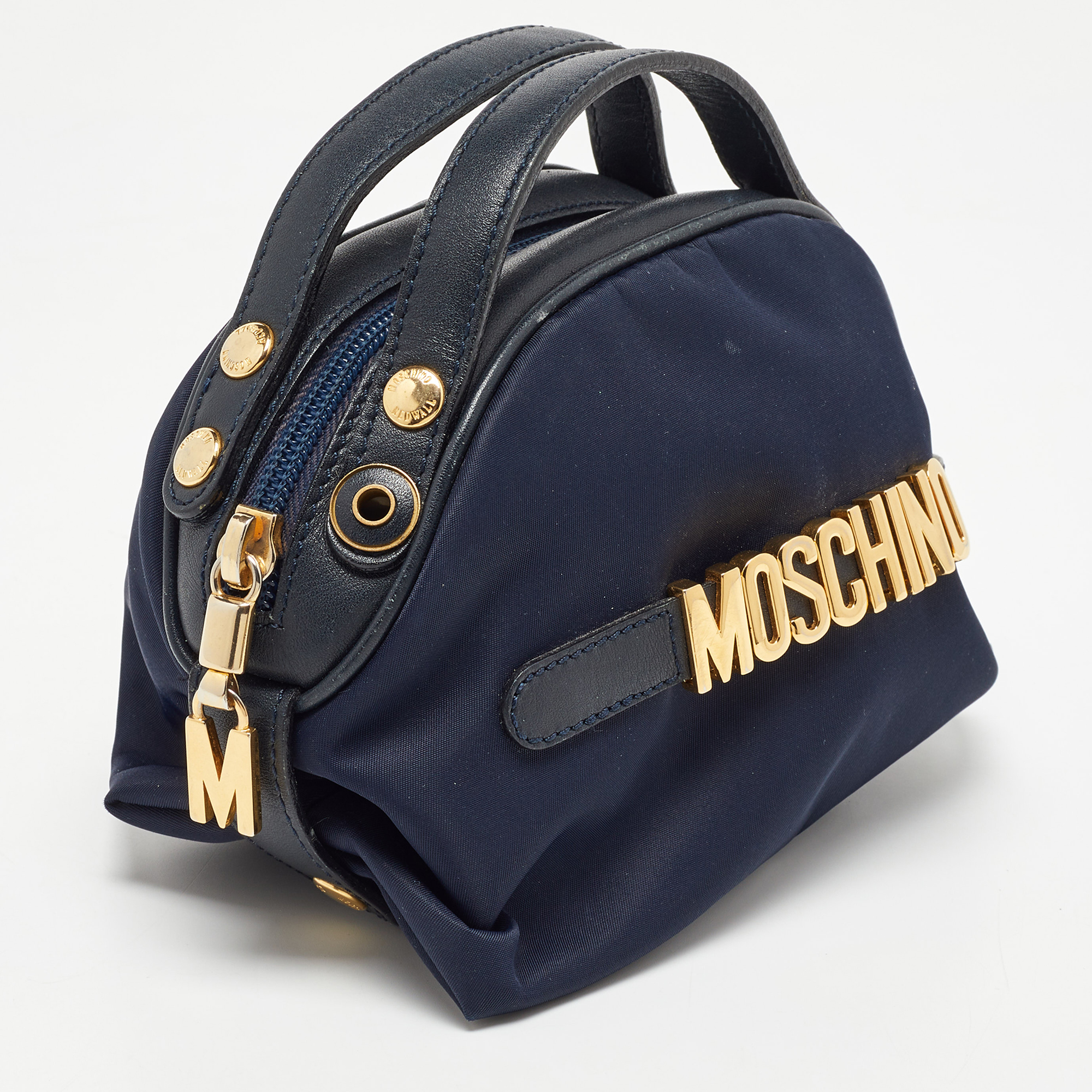 Moschino Blue Nylon And Leather Baguette Bag
