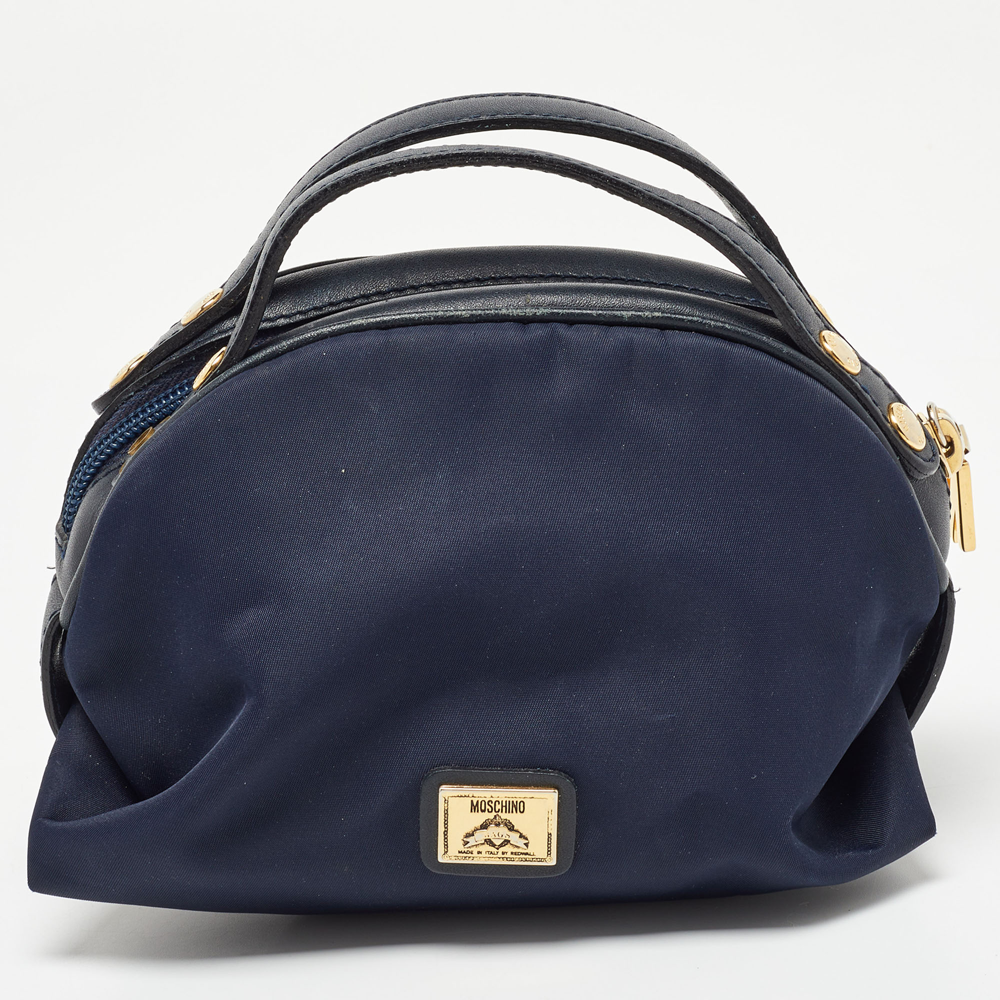 Moschino Blue Nylon And Leather Baguette Bag