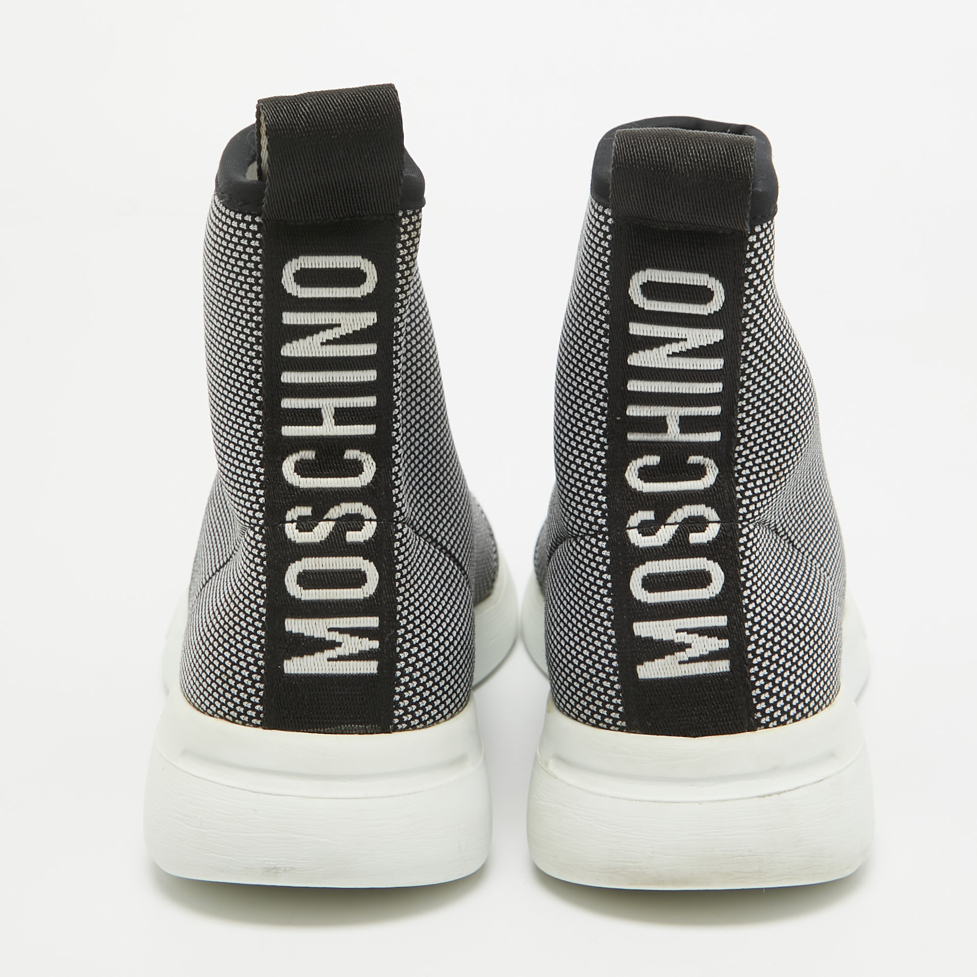 Moschino Black Knit Fabric High Top Sneakers Size 38