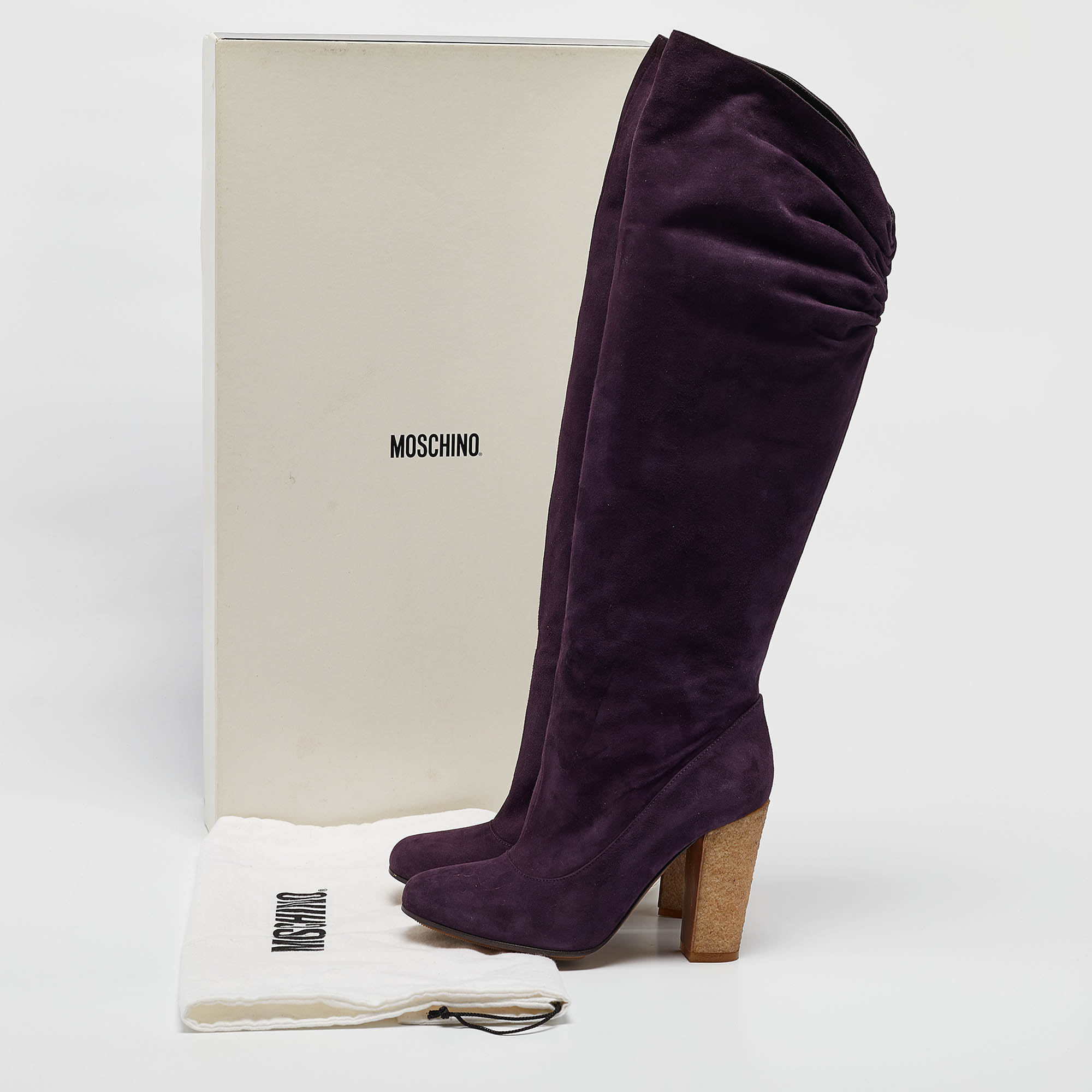 Moschino Purple Suede Knee Length Boots Size 38