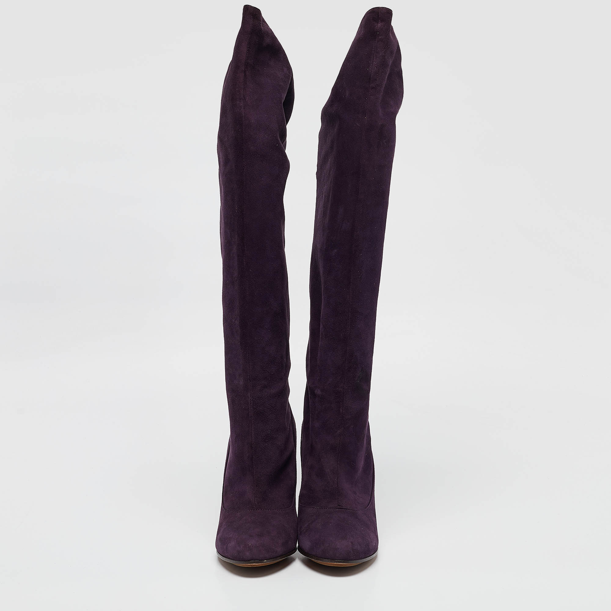 Moschino Purple Suede Knee Length Boots Size 38