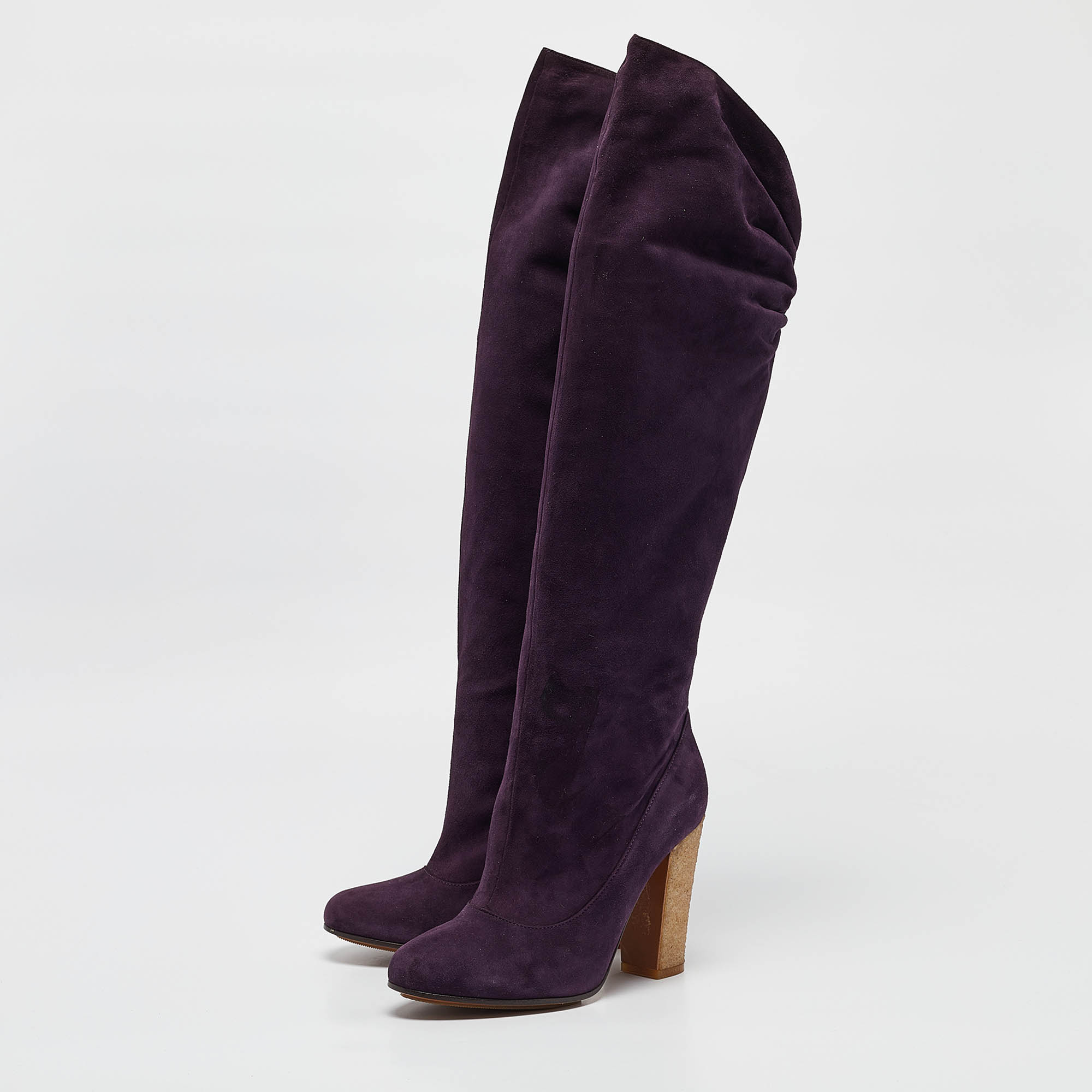 Moschino Purple Suede Knee Length Boots Size 38