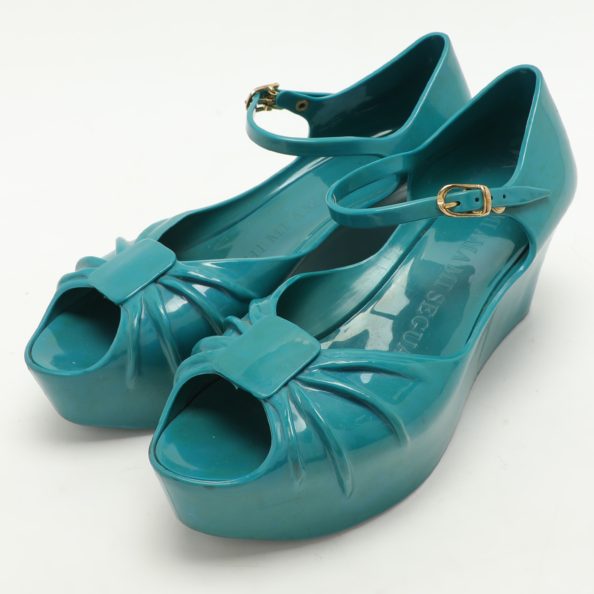 Moschino X Kartell Blue Rubber Jelly Super Bow Wedge Sandals Size 40