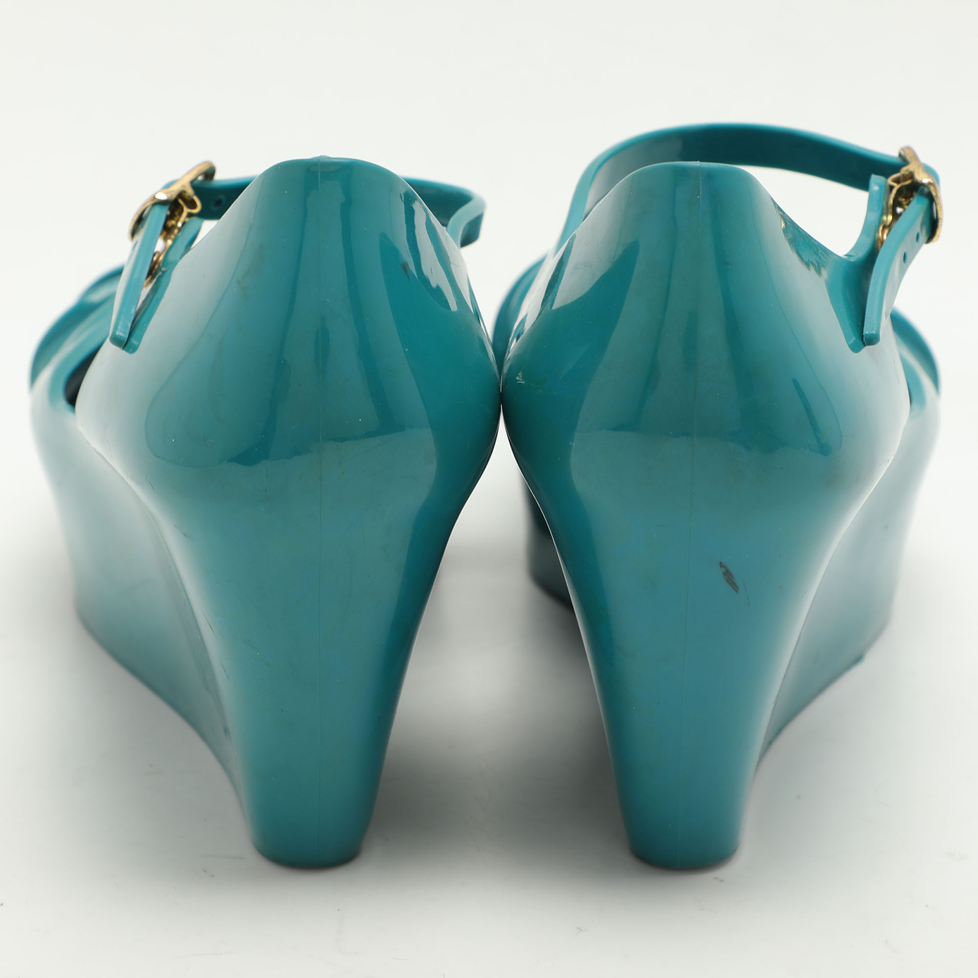 Moschino X Kartell Blue Rubber Jelly Super Bow Wedge Sandals Size 40