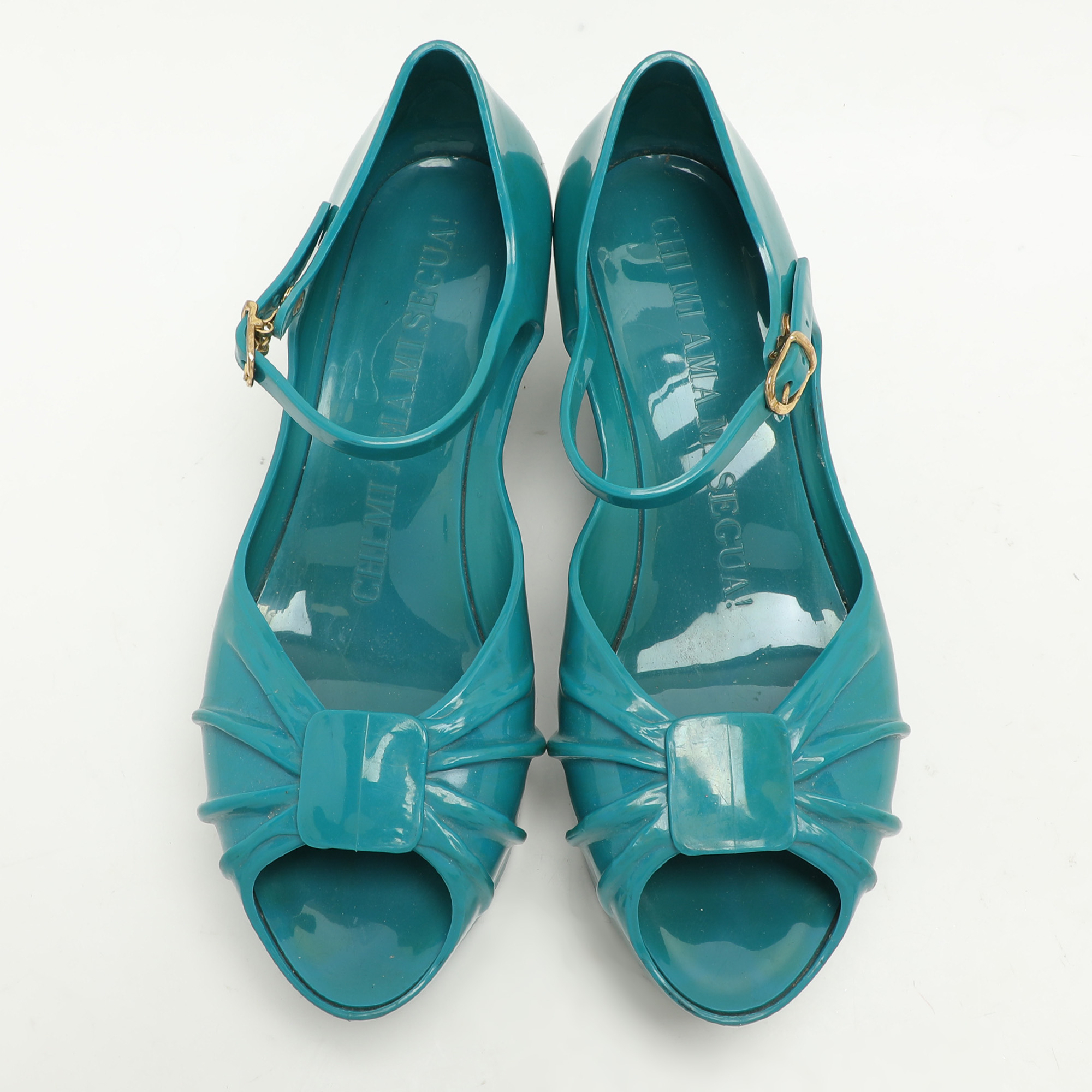 Moschino X Kartell Blue Rubber Jelly Super Bow Wedge Sandals Size 40