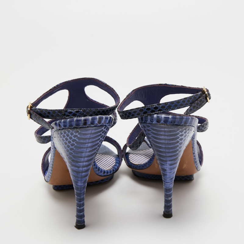Moschino Blue/Black Python Leather Ankle Strap Sandals Size 37.5