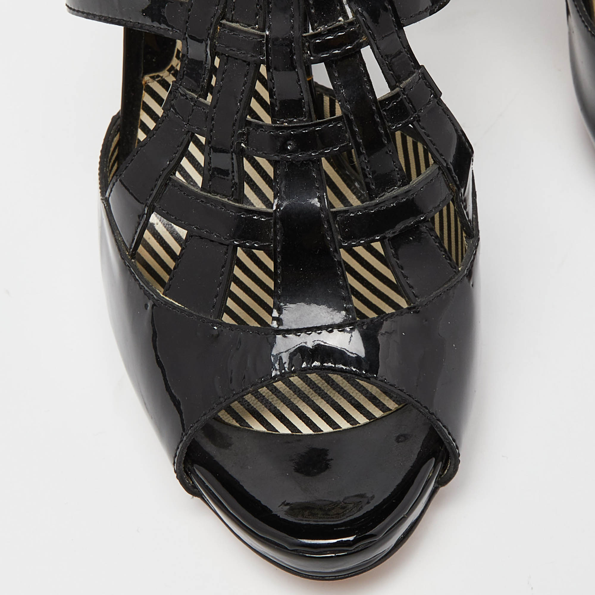 Moschino Black Patent Leather Caged Slingback Sandals Size 38