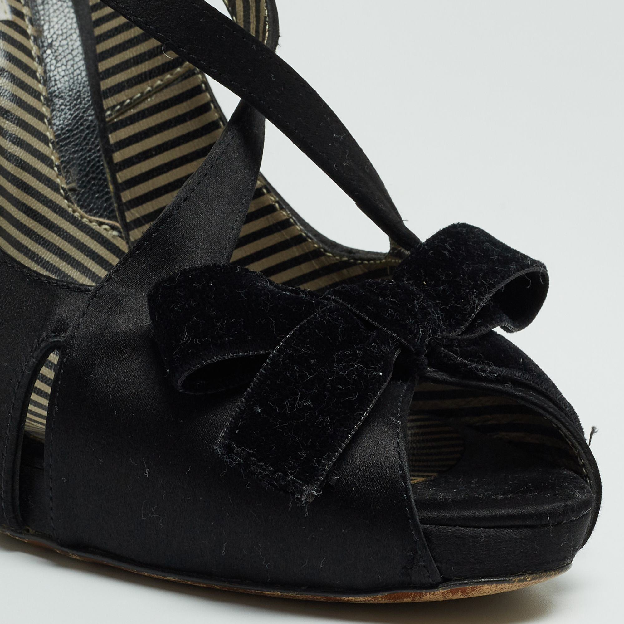 Moschino Black Satin And Velvet Bow Slingback Sandals Size 38.5