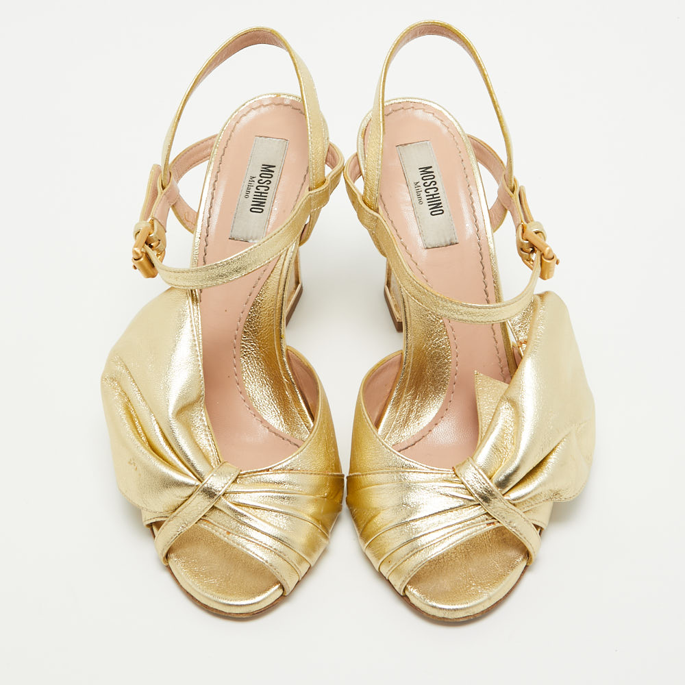 Moschino Metallic Gold Leather Slingback Open Toe Sandals Size 36
