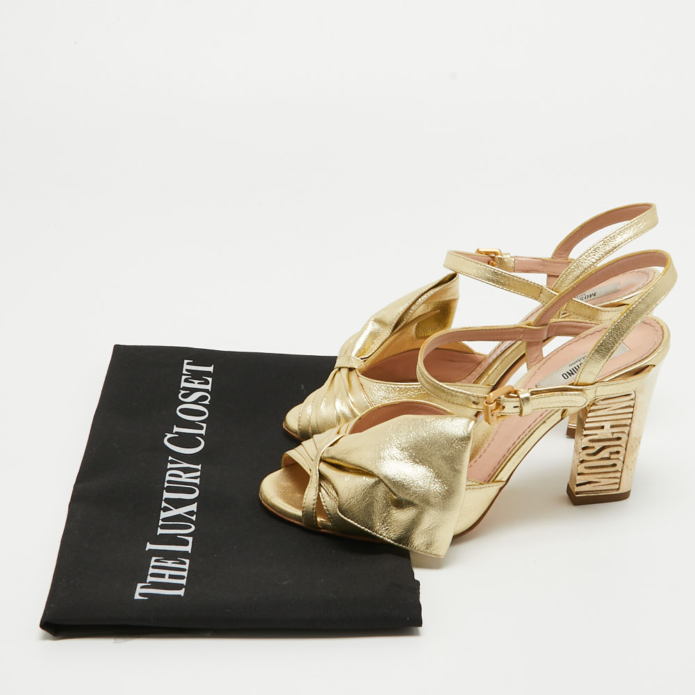 Moschino Metallic Gold Leather Slingback Open Toe Sandals Size 36