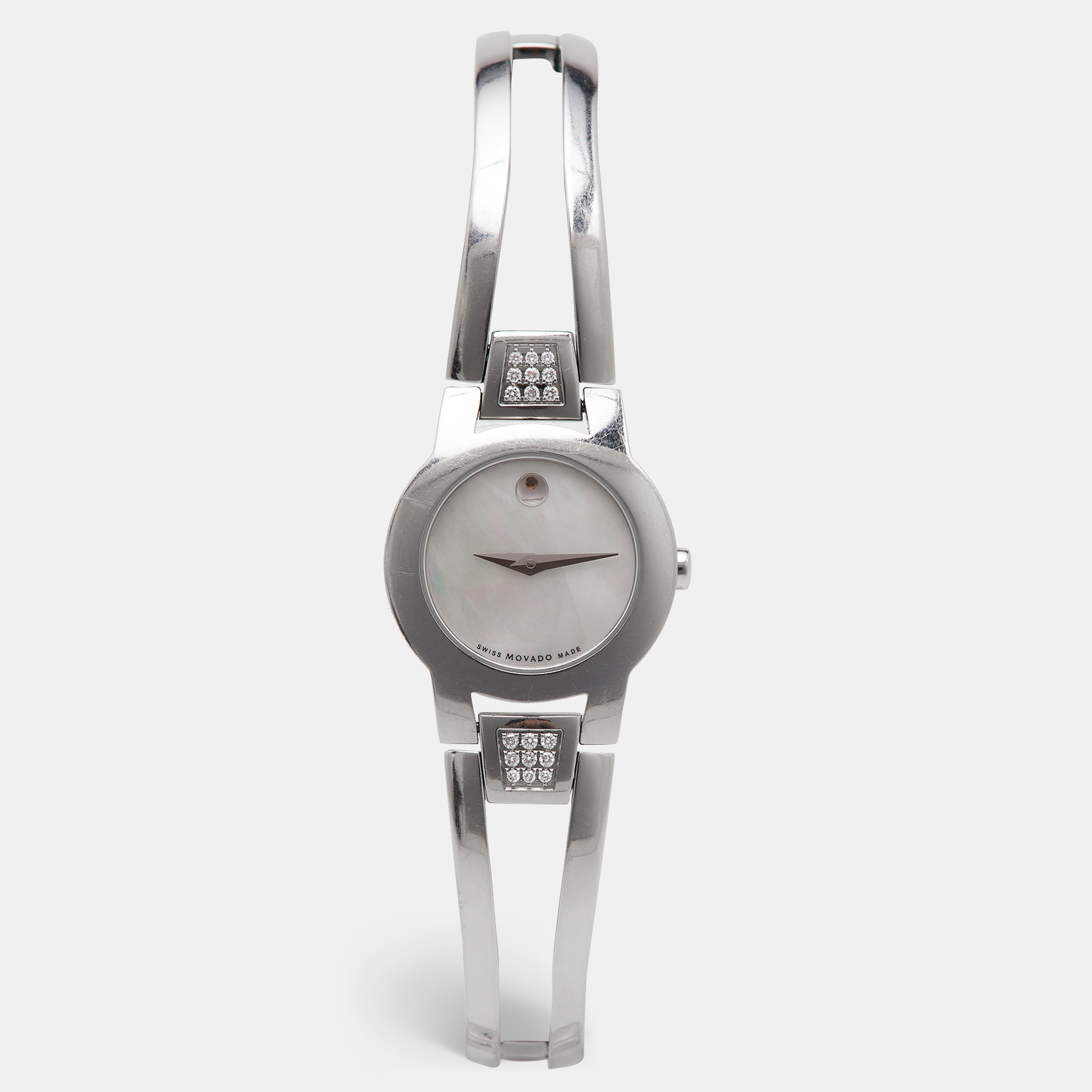 Movado Mother Of Pearl Stainless Steel Diamond Amorosa 84 E4 1842 Women's Wristwatch 24 Mm