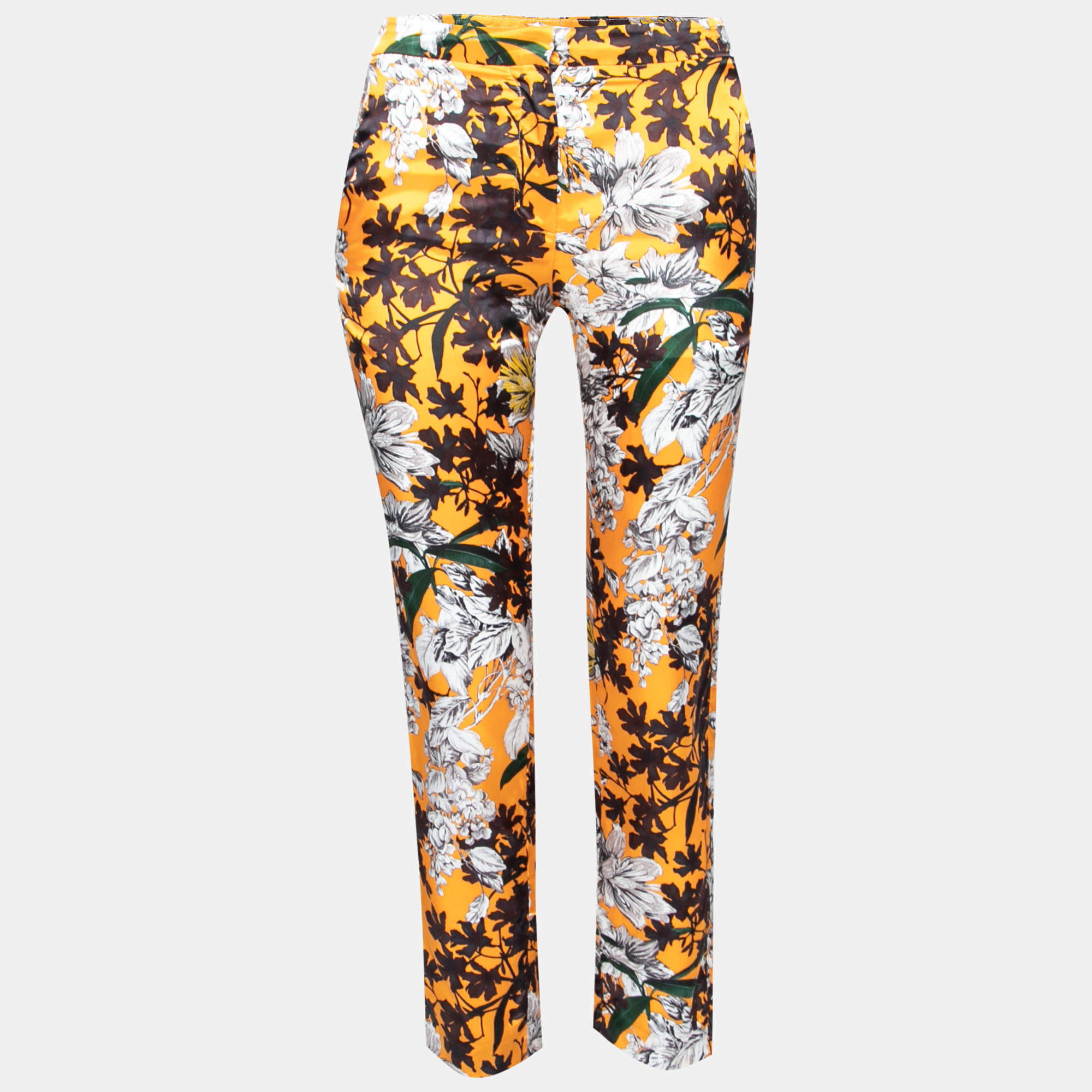 MSGM Orange Floral Print Sateen Relaxed Fit Tapered Trousers S