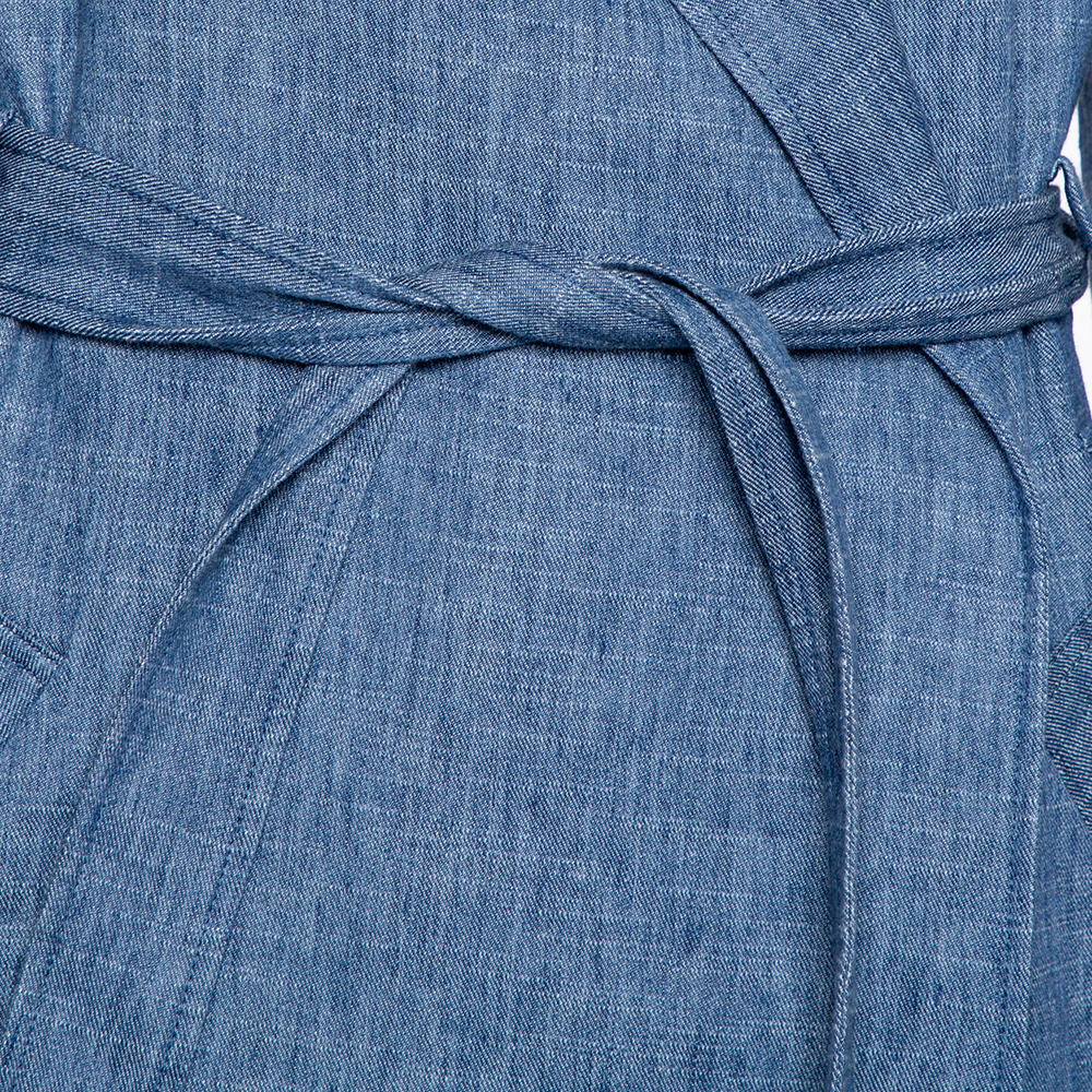 MSGM Blue Denim Tailored Belted Coat M
