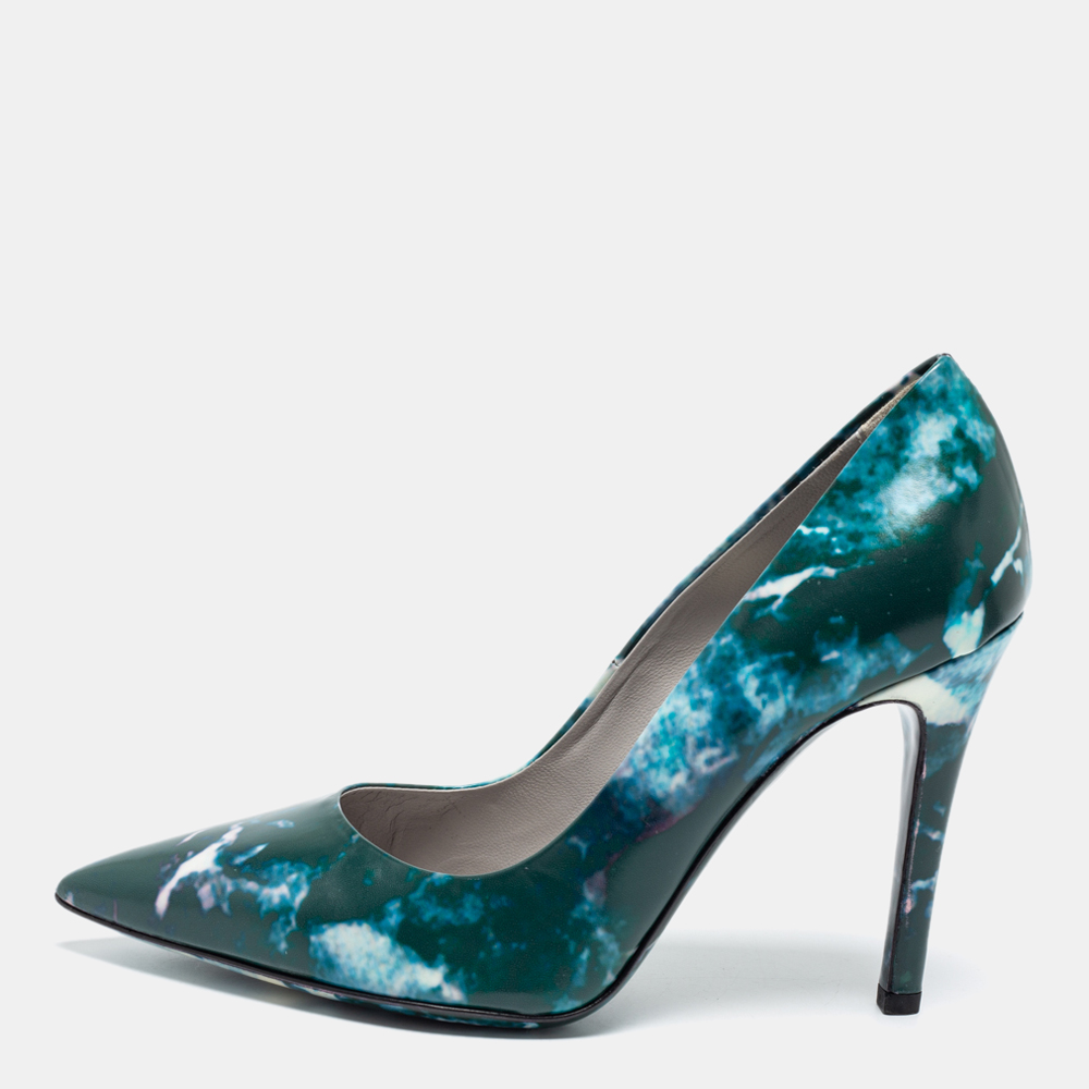 Msgm blue marble print pointed toe pumps size 38