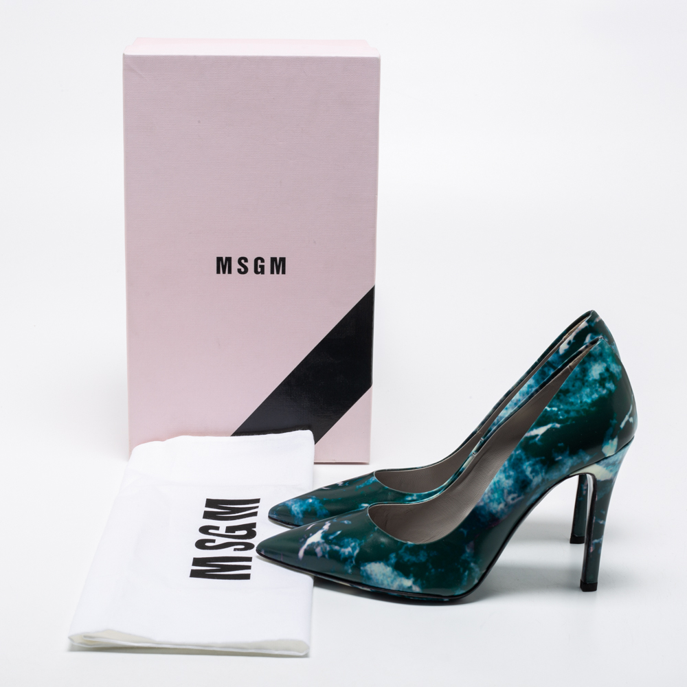 MSGM Blue Marble Print Pointed Toe Pumps Size 38