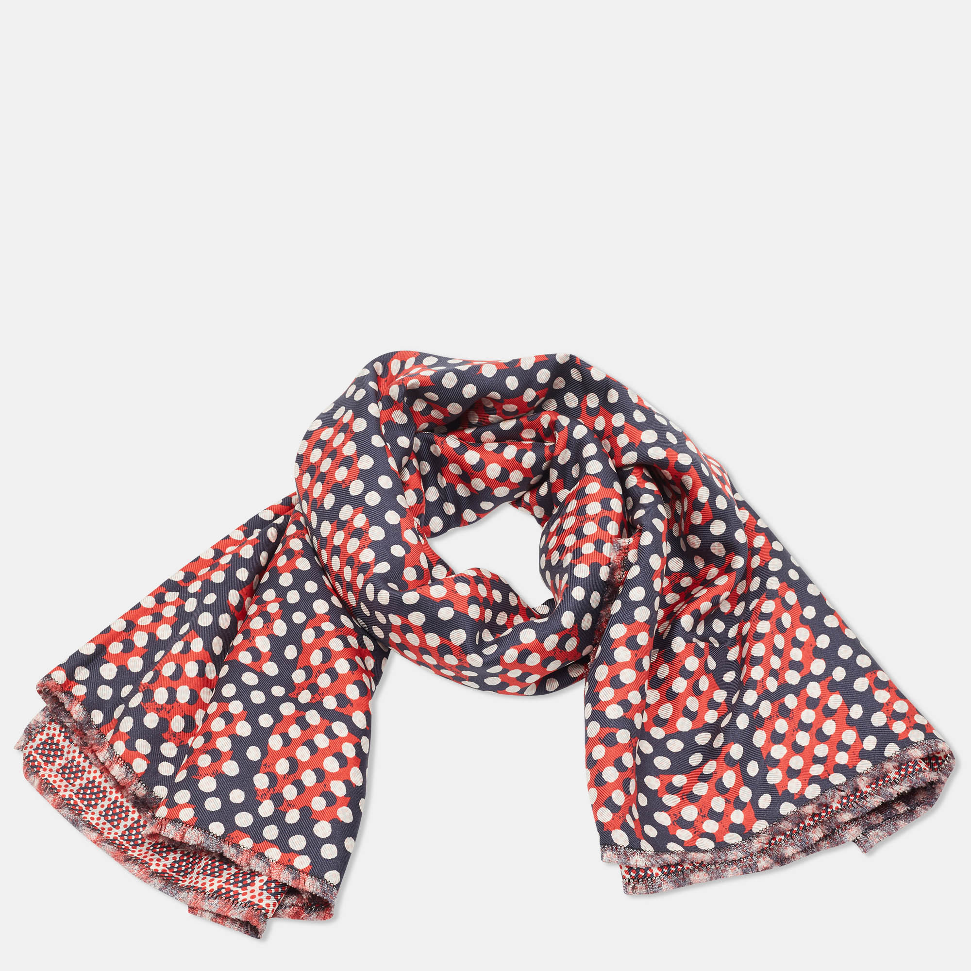 Mulberry Red & Navy Blue Dotty Printed Silk Square Scarf