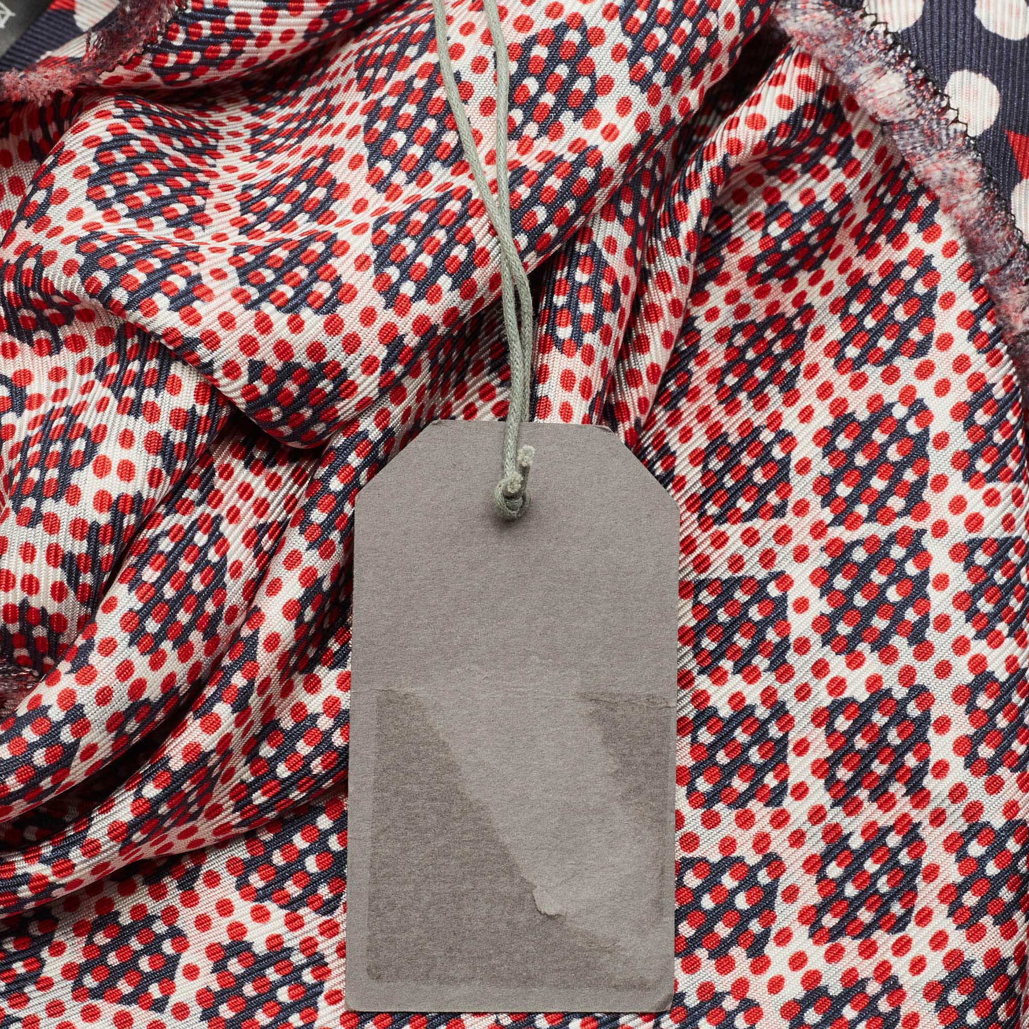 Mulberry Red & Navy Blue Dotty Printed Silk Square Scarf