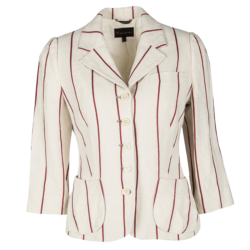Image of Mulberry Cream and Red Striped Linen Blazer M