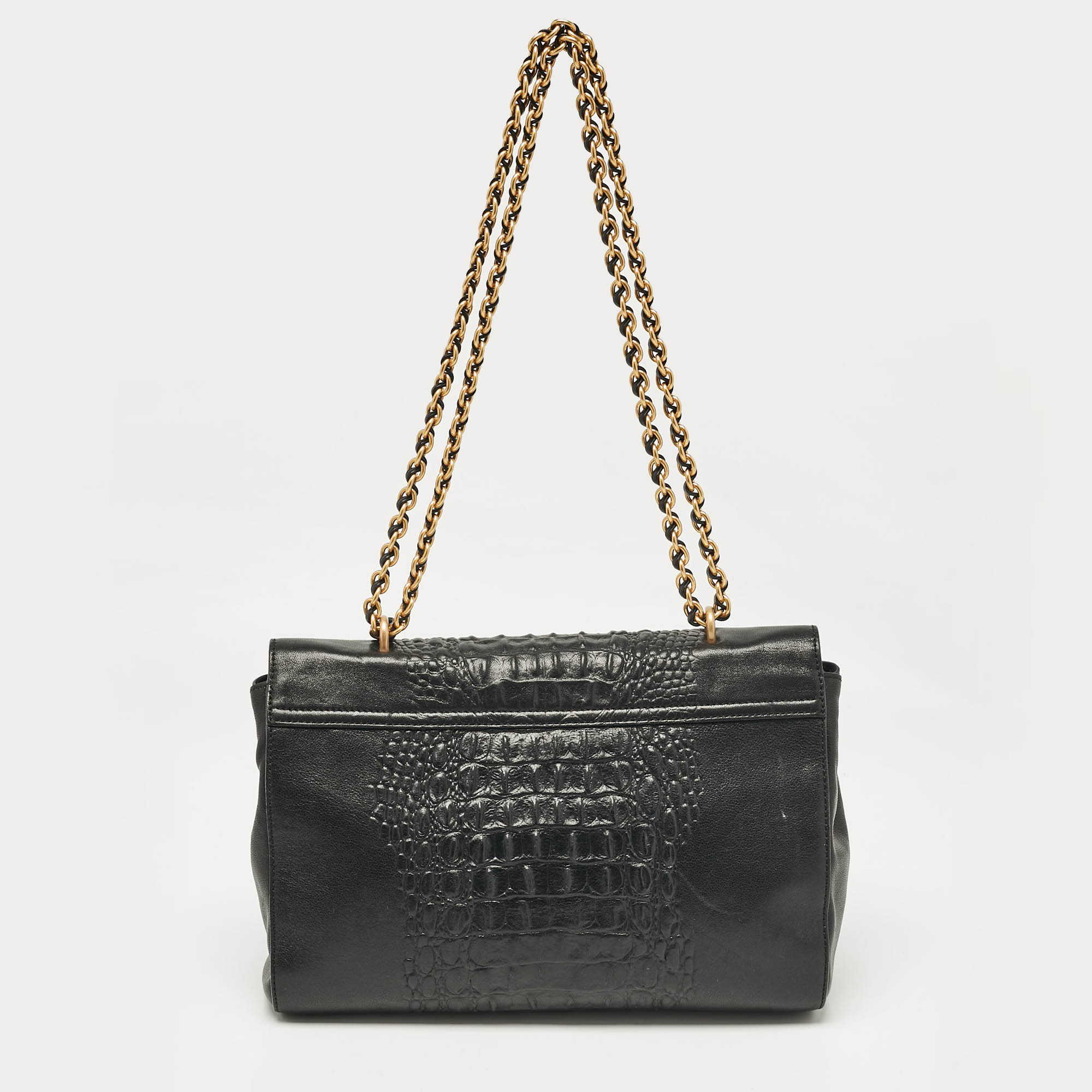 Mulberry Black Croc Embossed Leather And Leather Medium Lily Shoulder Bag