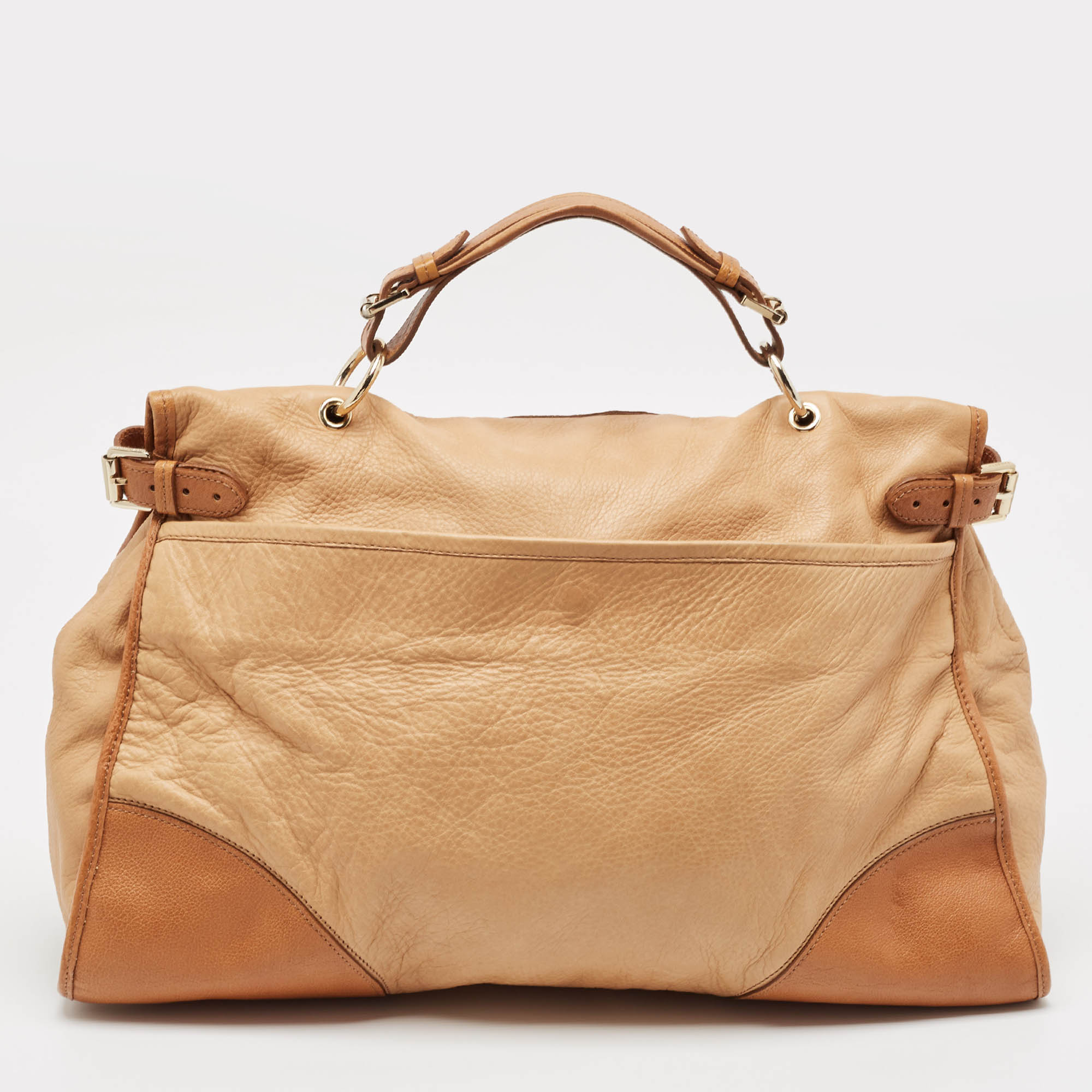 Mulberry Two Tone Beige Leather Taylor Top Handle Bag