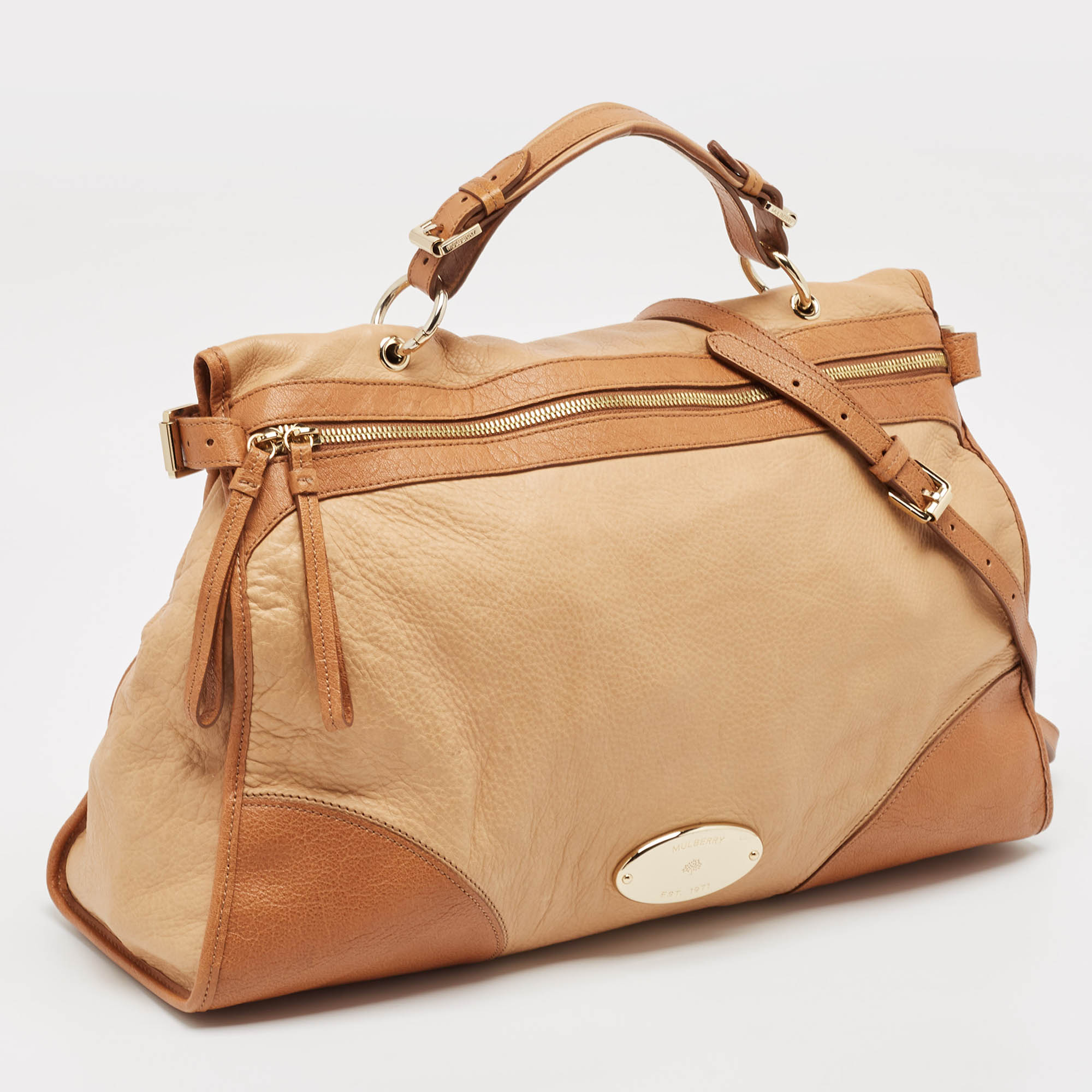 Mulberry Two Tone Beige Leather Taylor Top Handle Bag