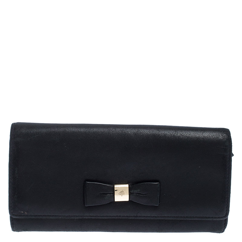 Image of Mulberry Black Leather Bow Continental Wallet