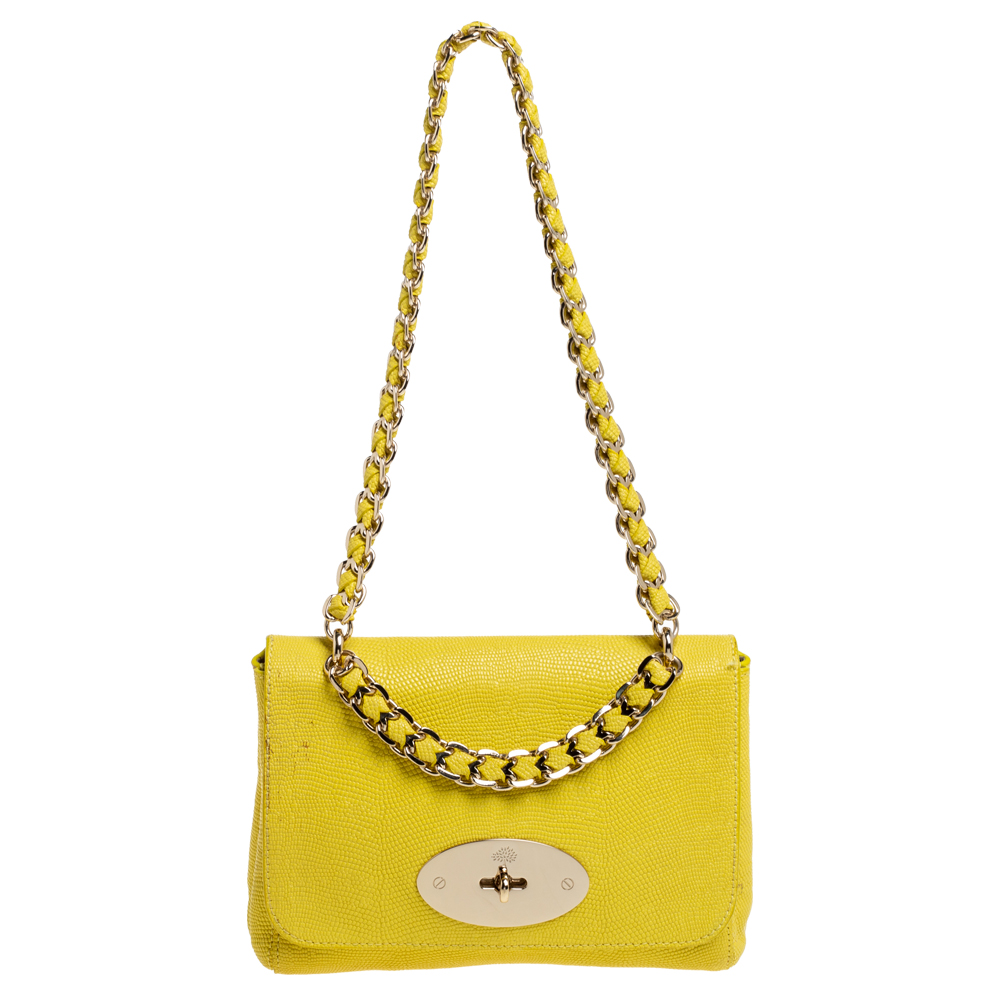 Image of Mulberry Yellow Lizard Embossed Leather Shoulder Bag