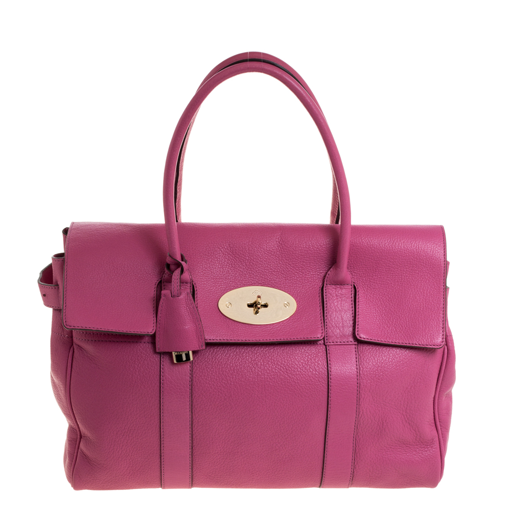 Image of Mulberry Fuschia Grained Leather Bayswater Satchel