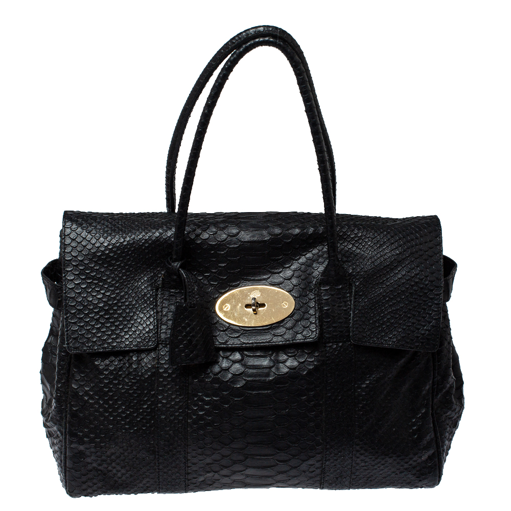 Image of Mulberry Black Python Effect Leather Bayswater Satchel