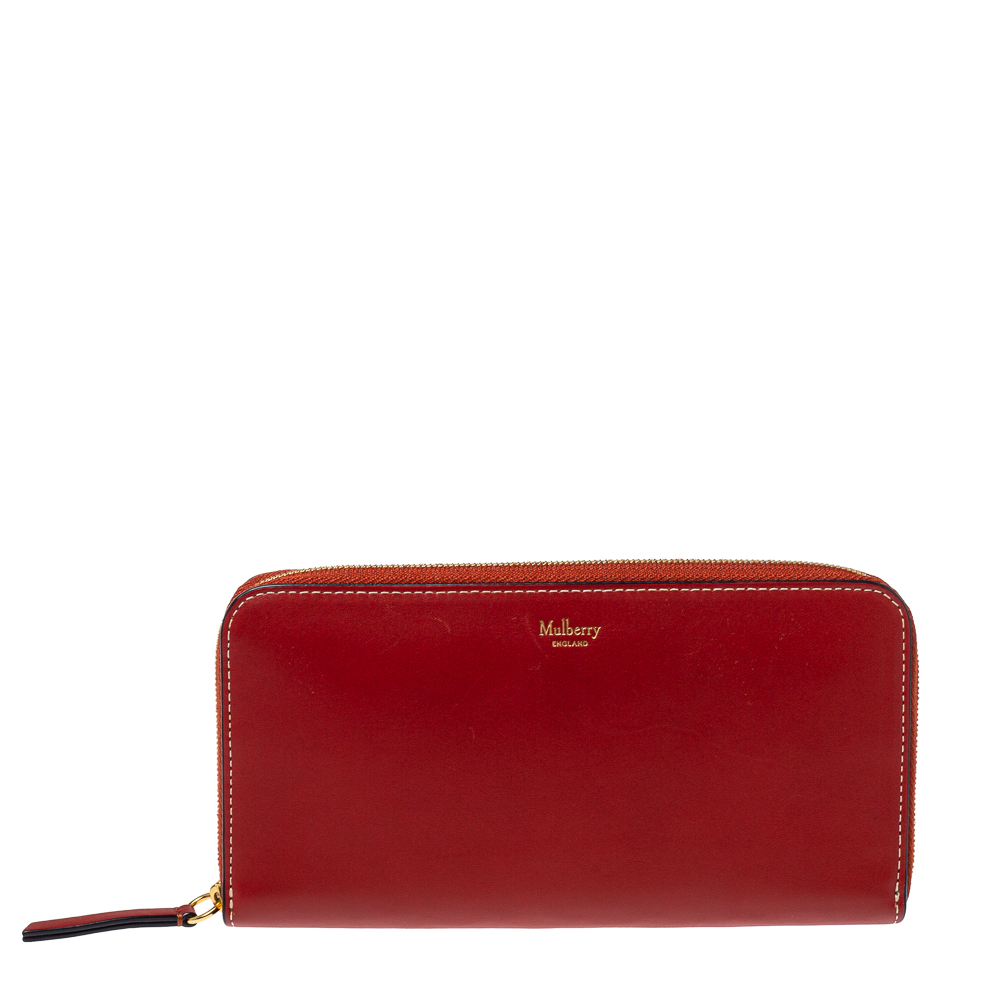 Image of Mulberry Red Leather Zip Around Wallet
