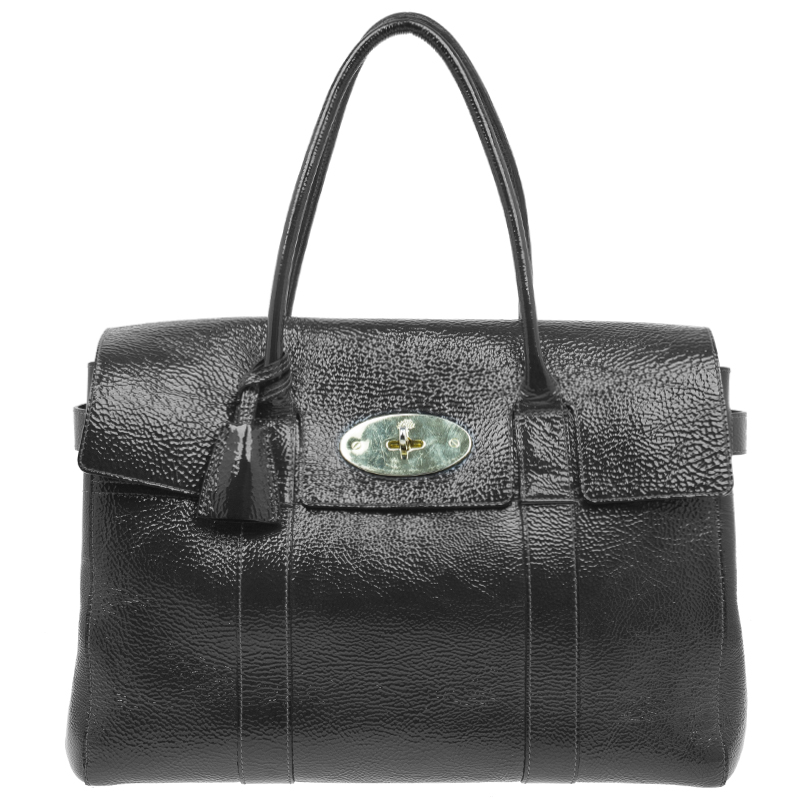 Image of Mulberry Dark Grey Patent Leather Bayswater Satchel Bag