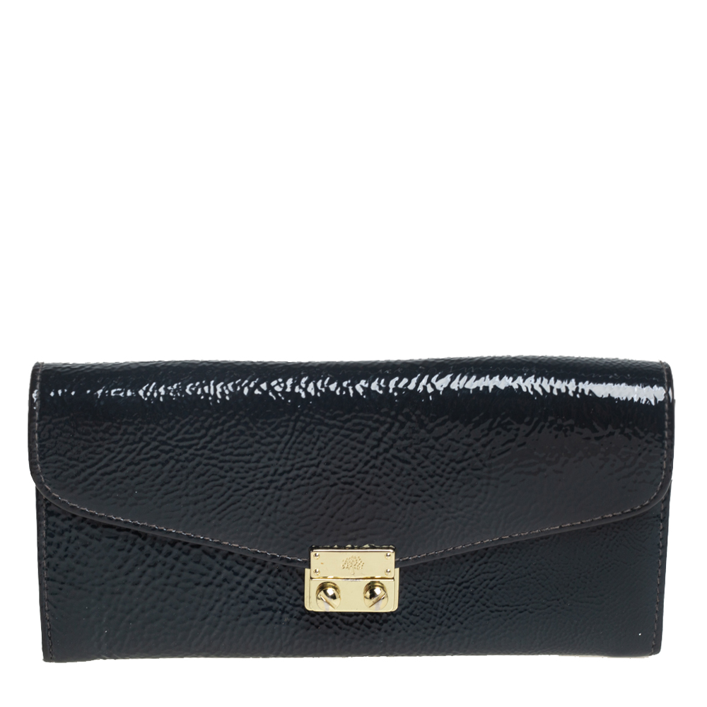 Mulberry Anthracite Patent Leather Flap Continental Wallet