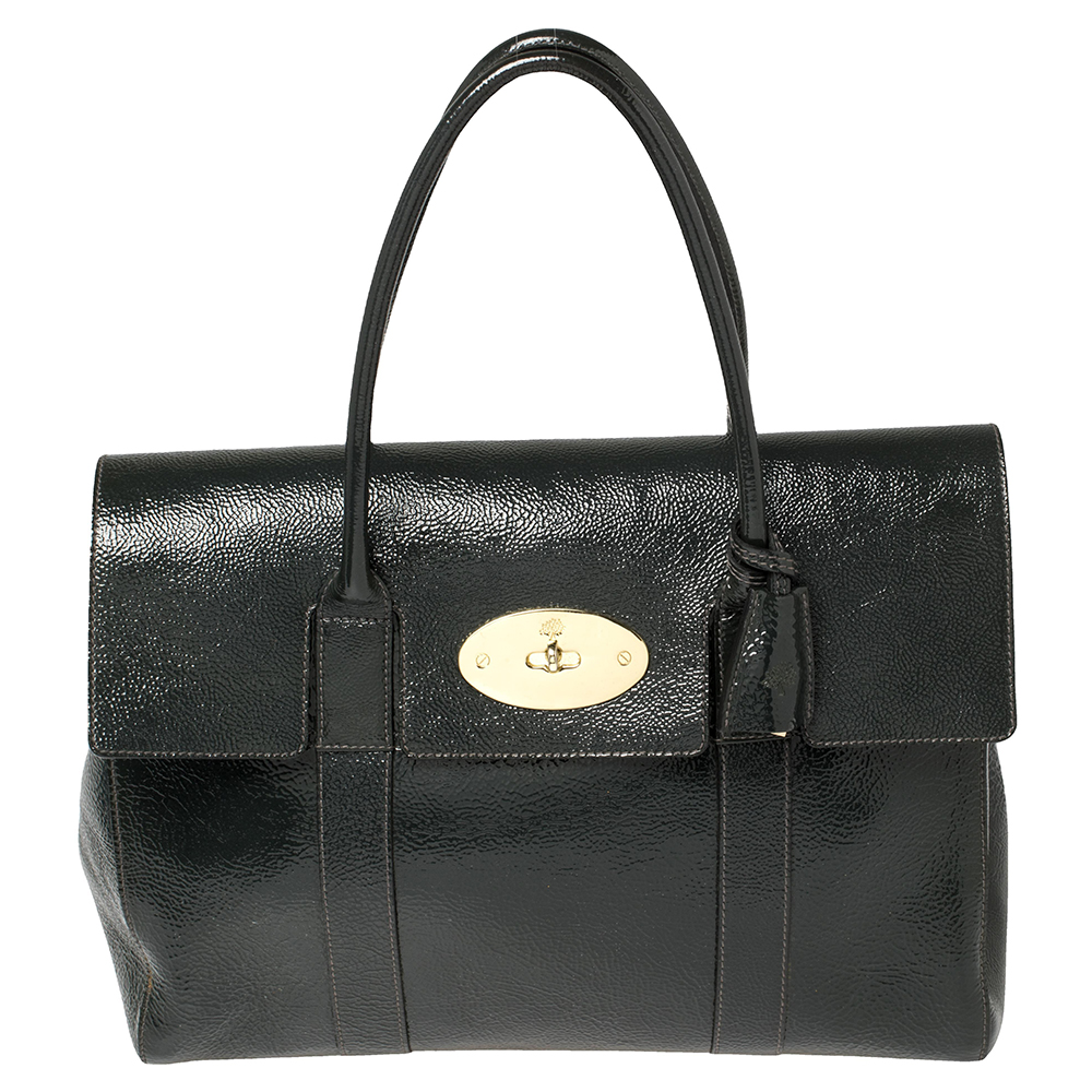 Mulberry Anthracite Patent Leather Bayswater Satchel
