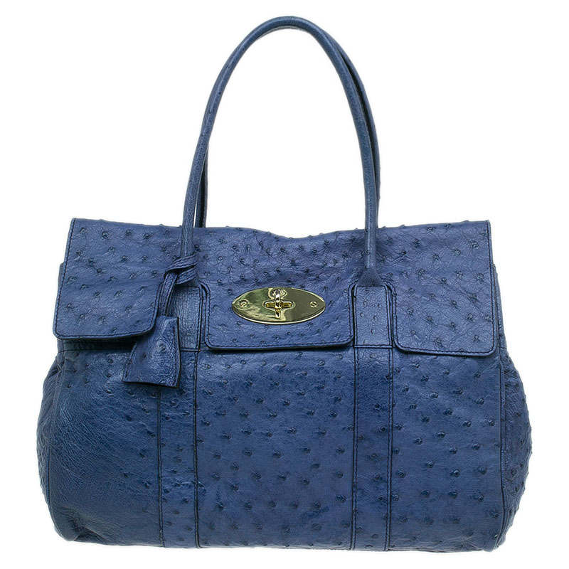 Image of Mulberry Blue Ostrich Leather Bayswater Satchel Bag