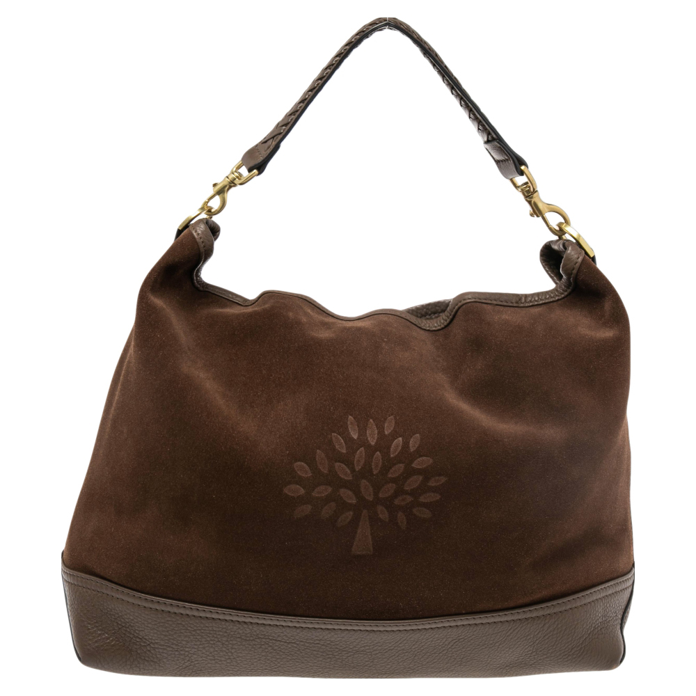 Mulberry Brown Suede and Leather Logo Embossed Hobo