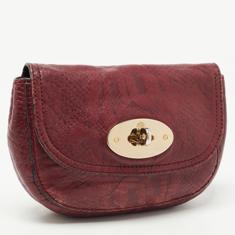 Mulberry Burgundy Python Embossed Leather Lily Pouch