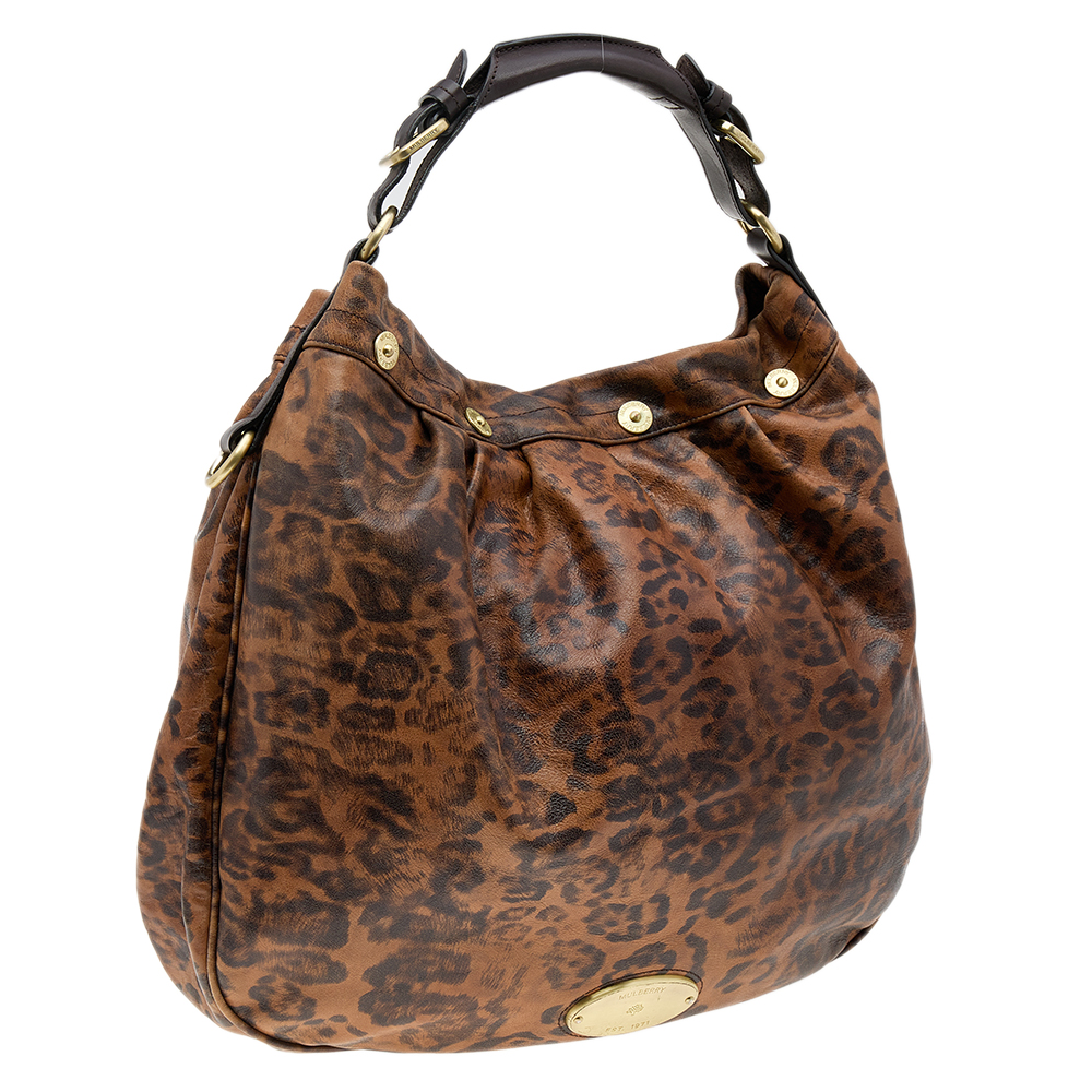 Mulberry Brown Leopard Print Leather Mitzy Hobo