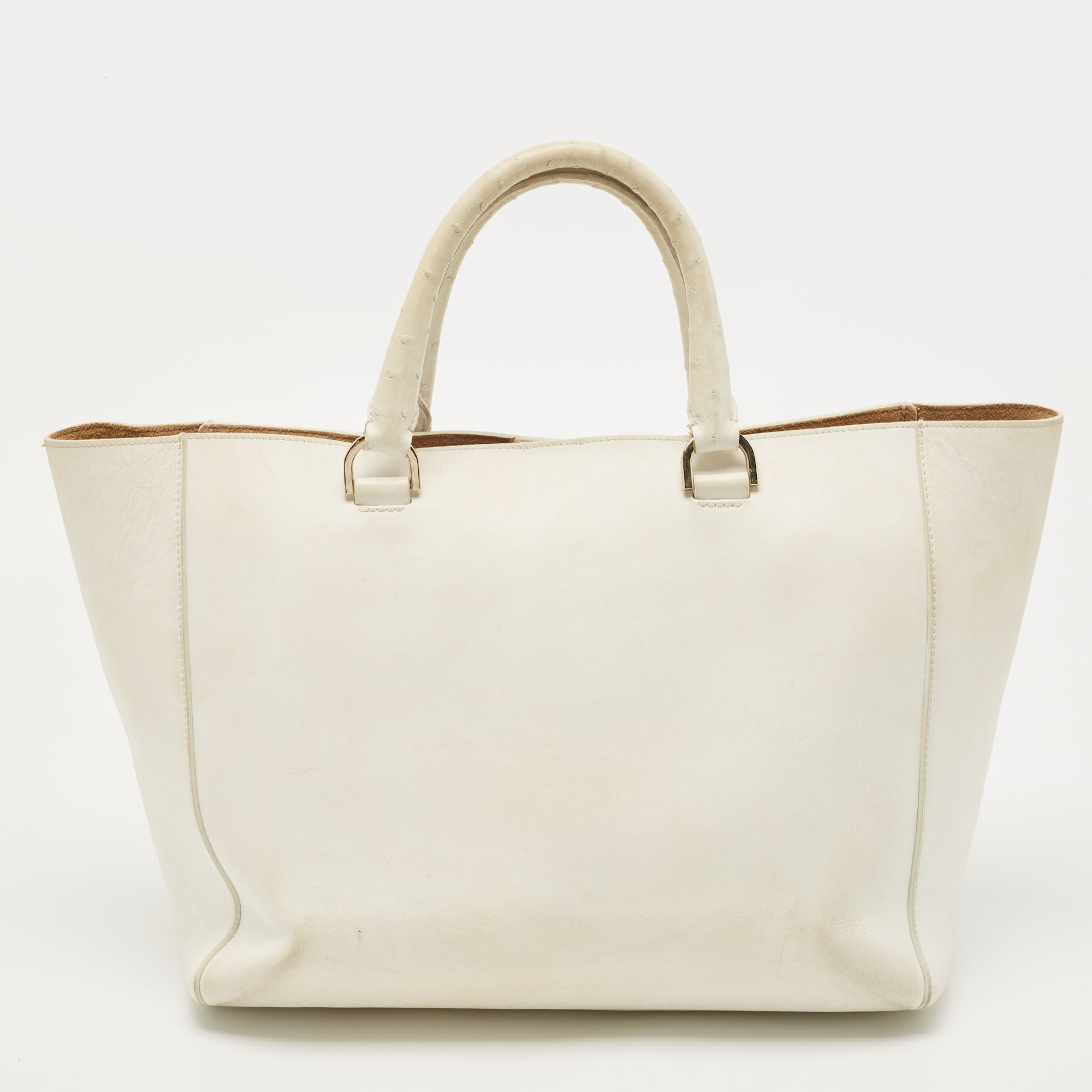 Mulberry White Ostrich Embossed And Leather Willow Tote