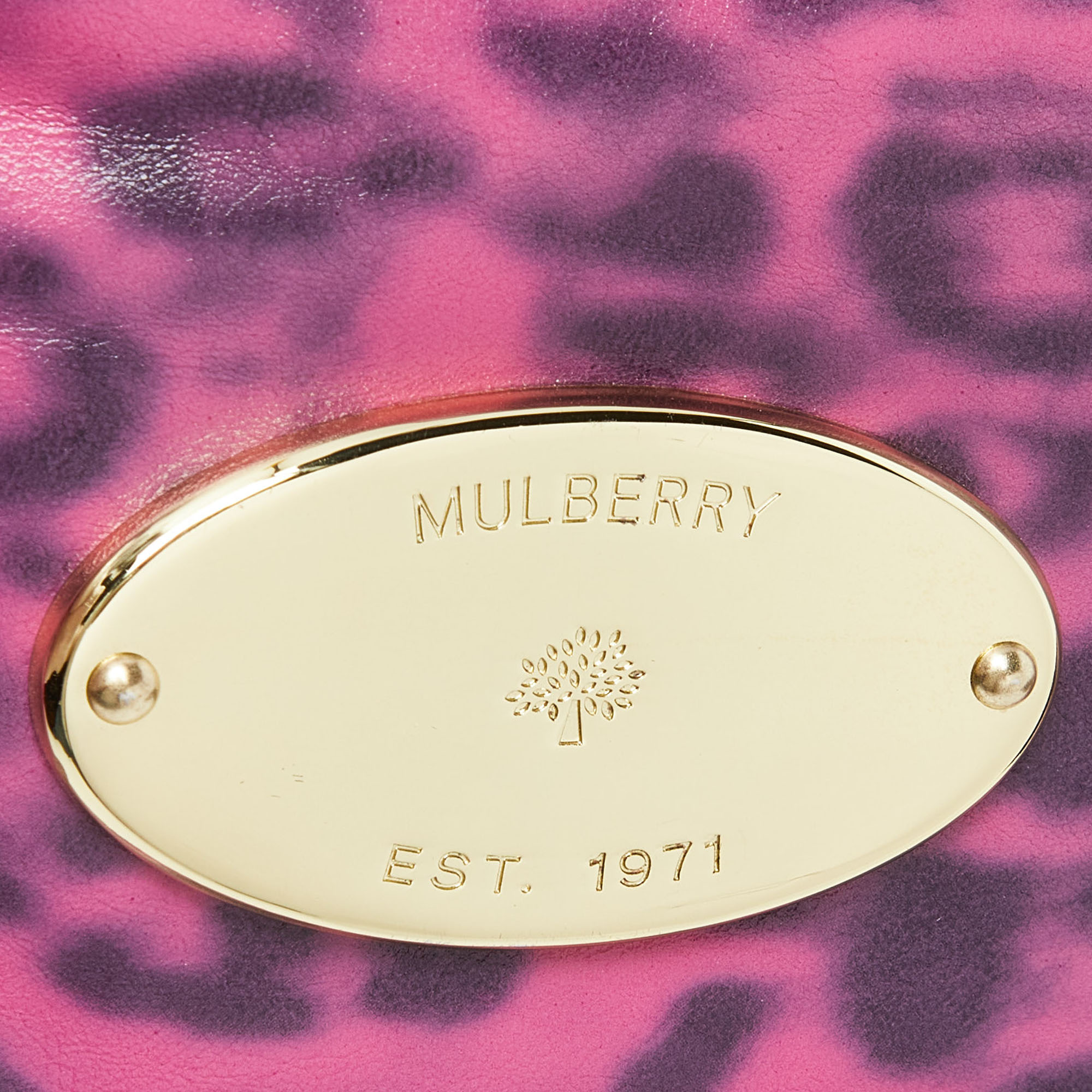 Mulberry Pink Leopard Print Leather Zip Pouch