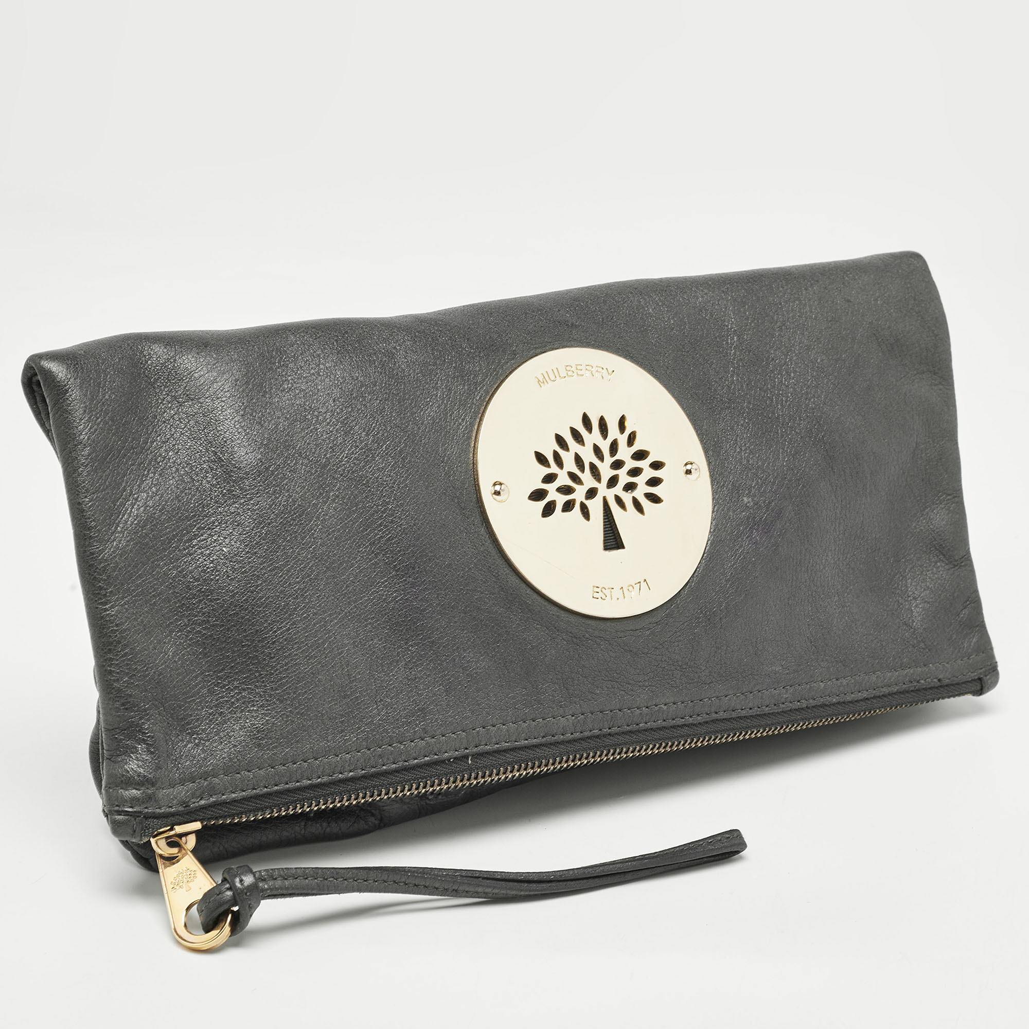 Mulberry Grey Leather Daria Fold-over Clutch