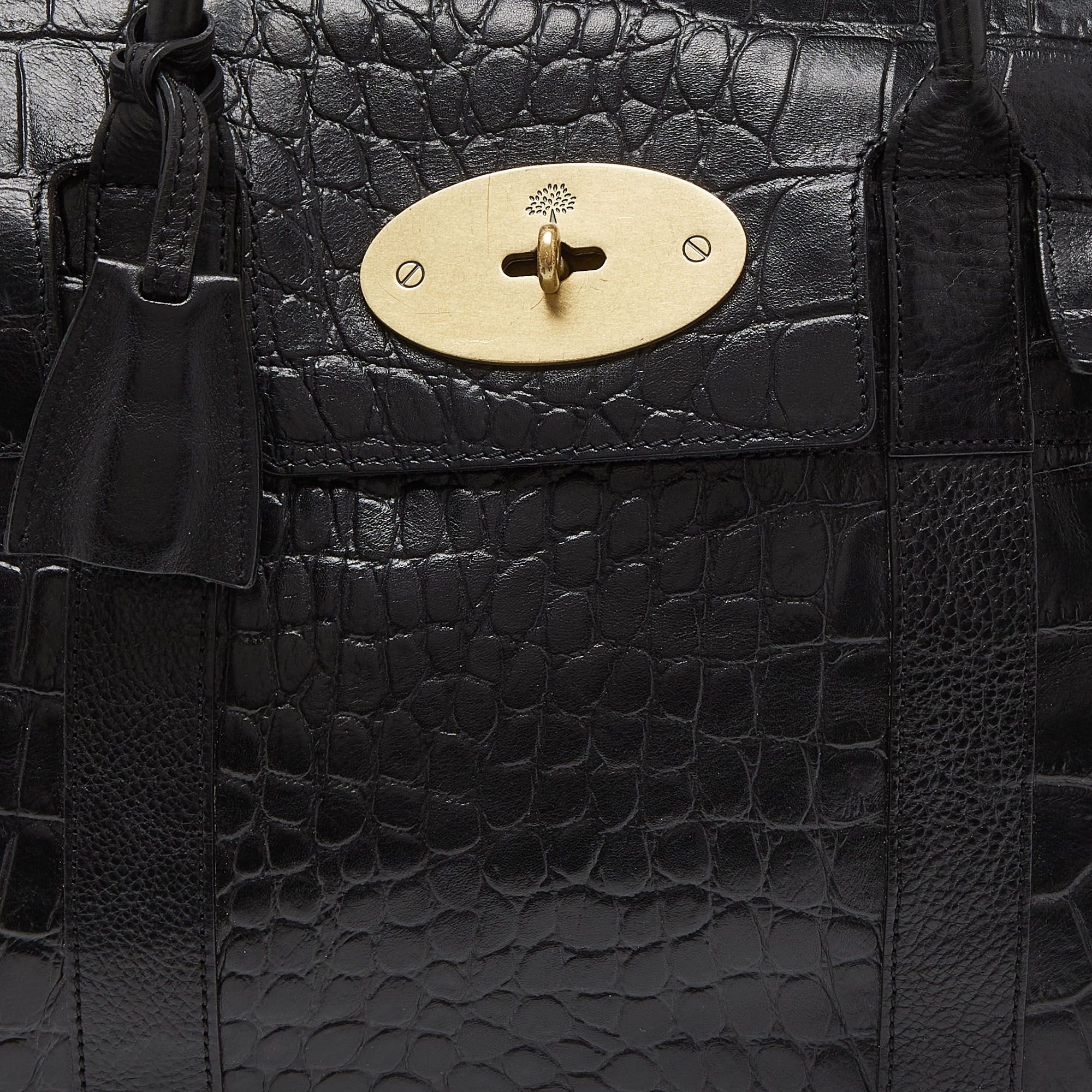 Mulberry Black Croc Embossed Leather Bayswater Satchel